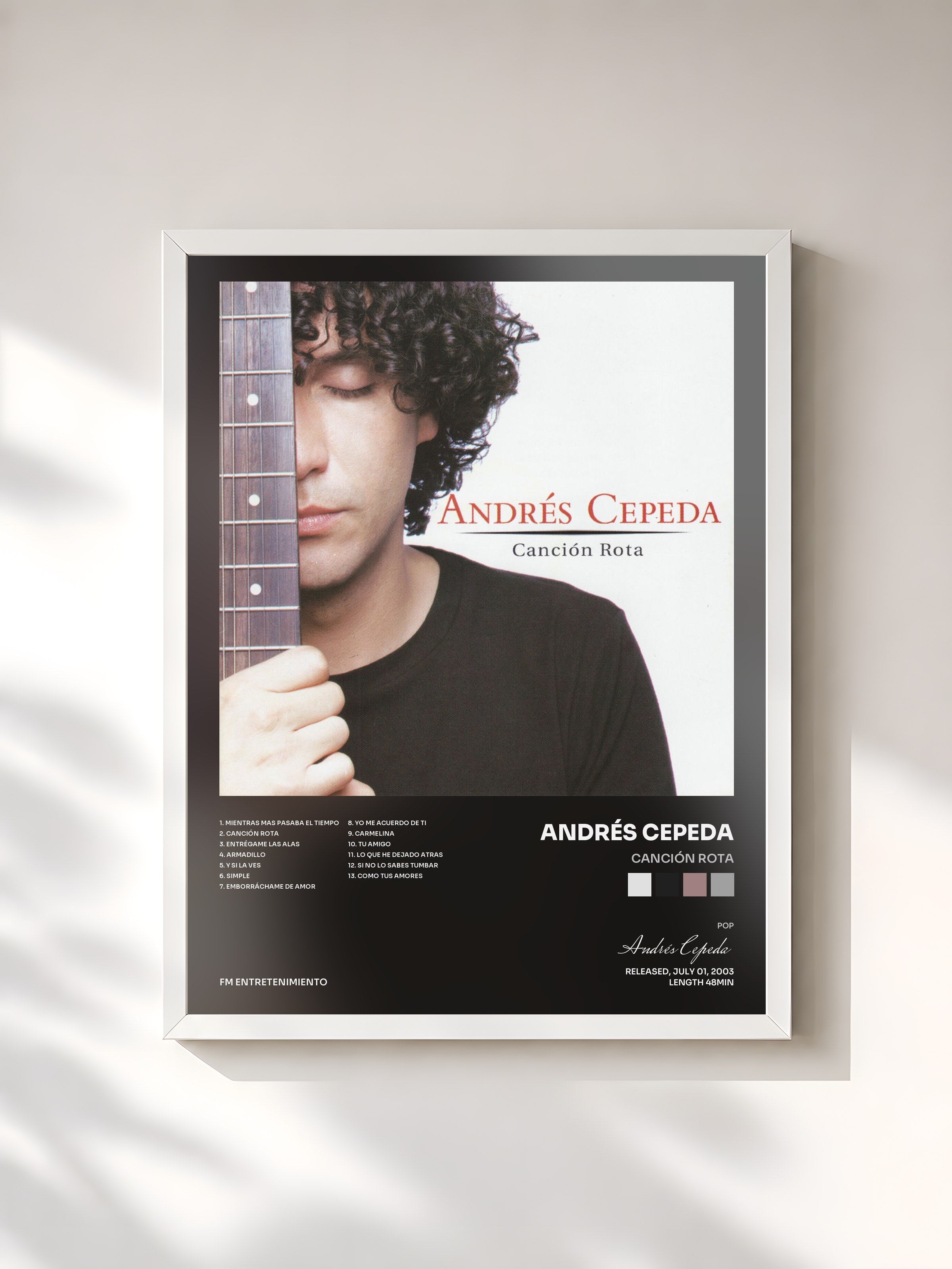 #blanc Tableau de l'album Canción Rota de Andrés Cepeda, cadre blanc, imprimé et encadré en France
