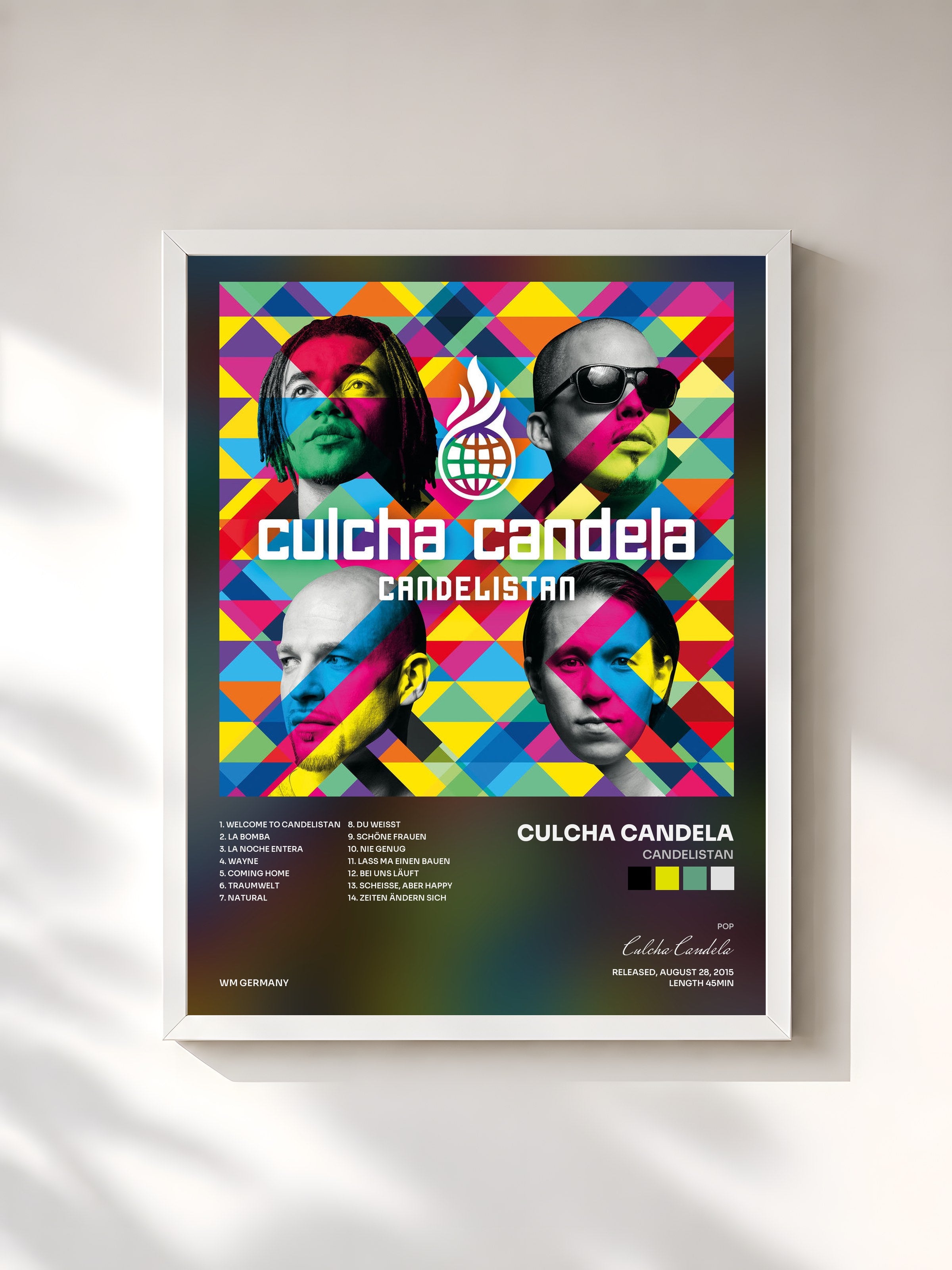 #blanc Tableau de l'album Candelistan de Culcha Candela, cadre blanc, imprimé et encadré en France