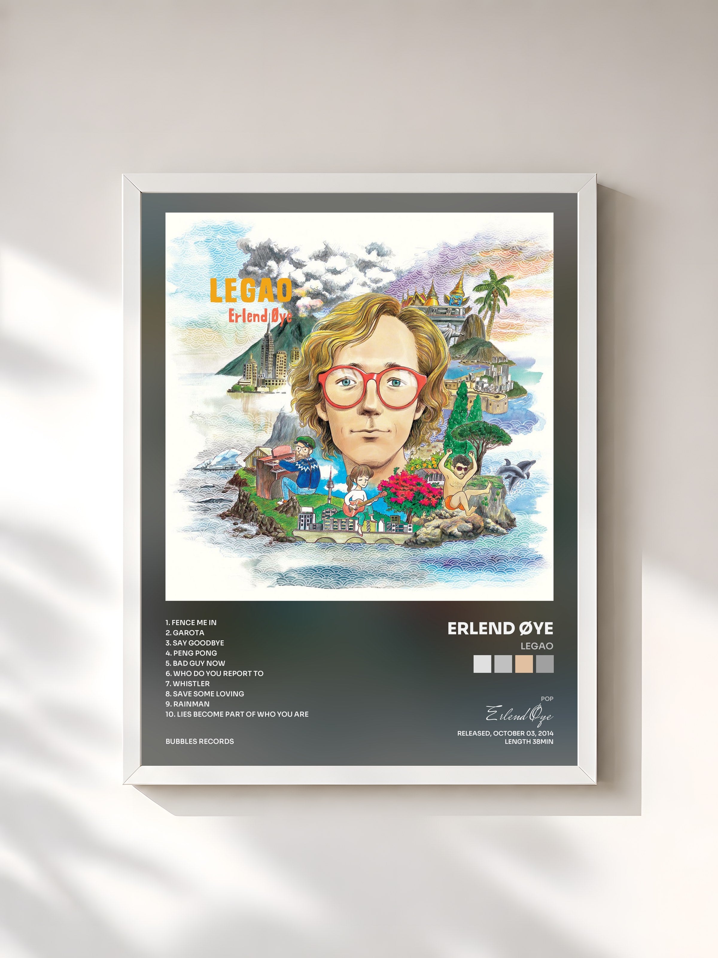 #blanc Tableau de l'album Legao de Erlend Øye, cadre blanc, imprimé et encadré en France