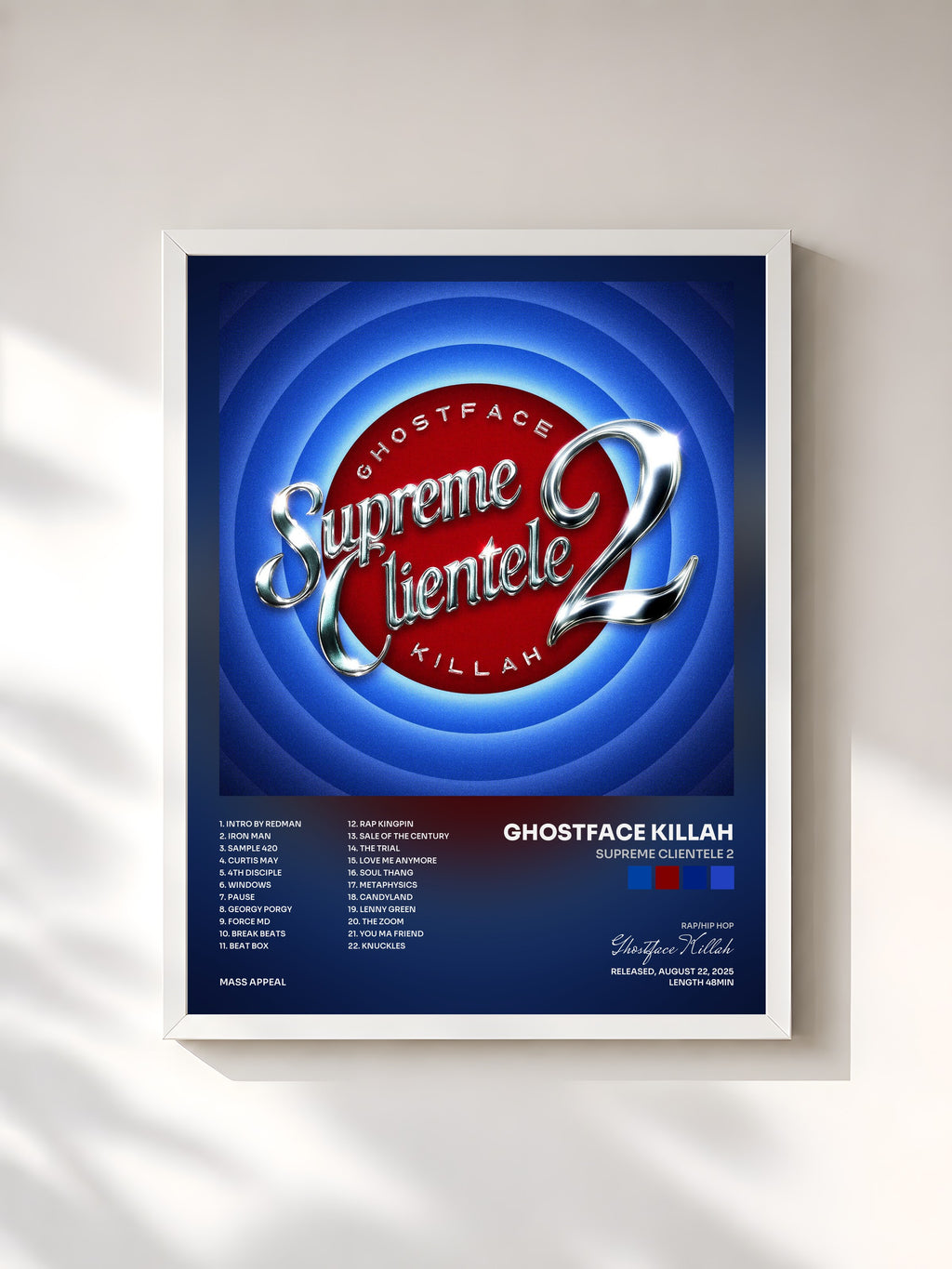 #blanc Supreme Clientele 2 by Ghostface Killah as a framed art print, white frame, printed and framed in France