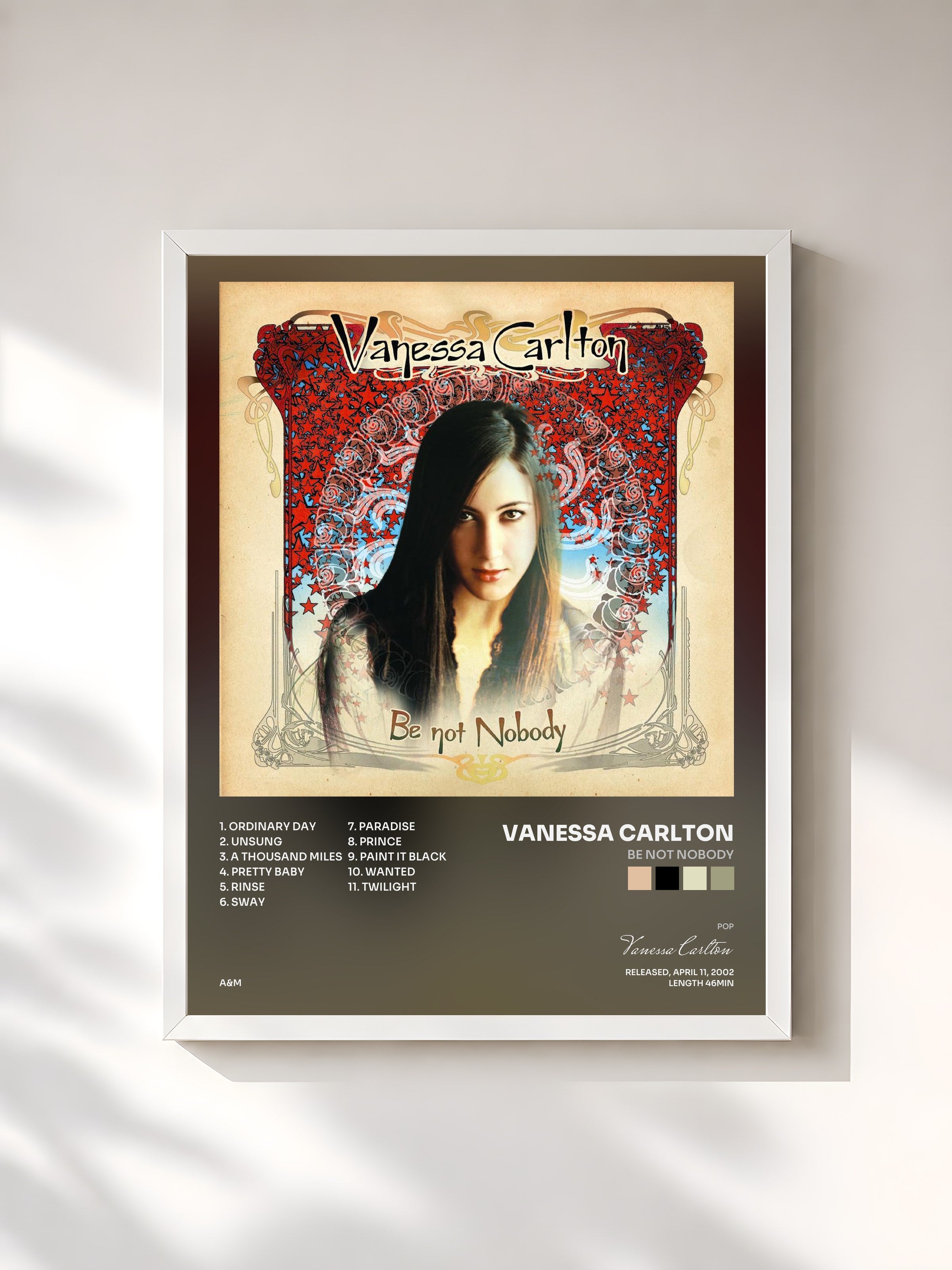 #blanc Tableau de l'album Be Not Nobody de Vanessa Carlton, cadre blanc, imprimé et encadré en France