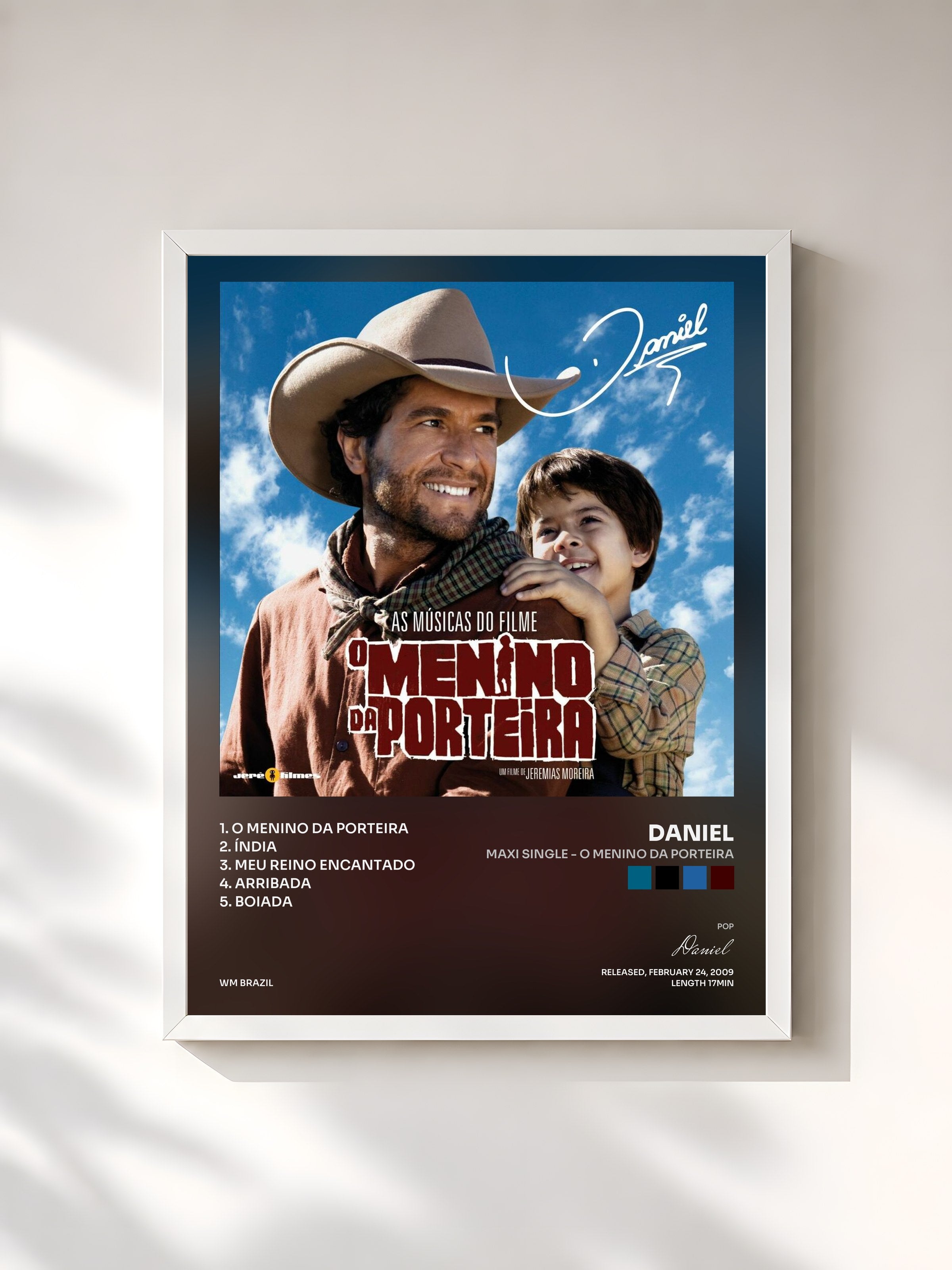 #blanc Tableau de l'album Maxi Single - O Menino da Porteira de Daniel, cadre blanc, imprimé et encadré en France