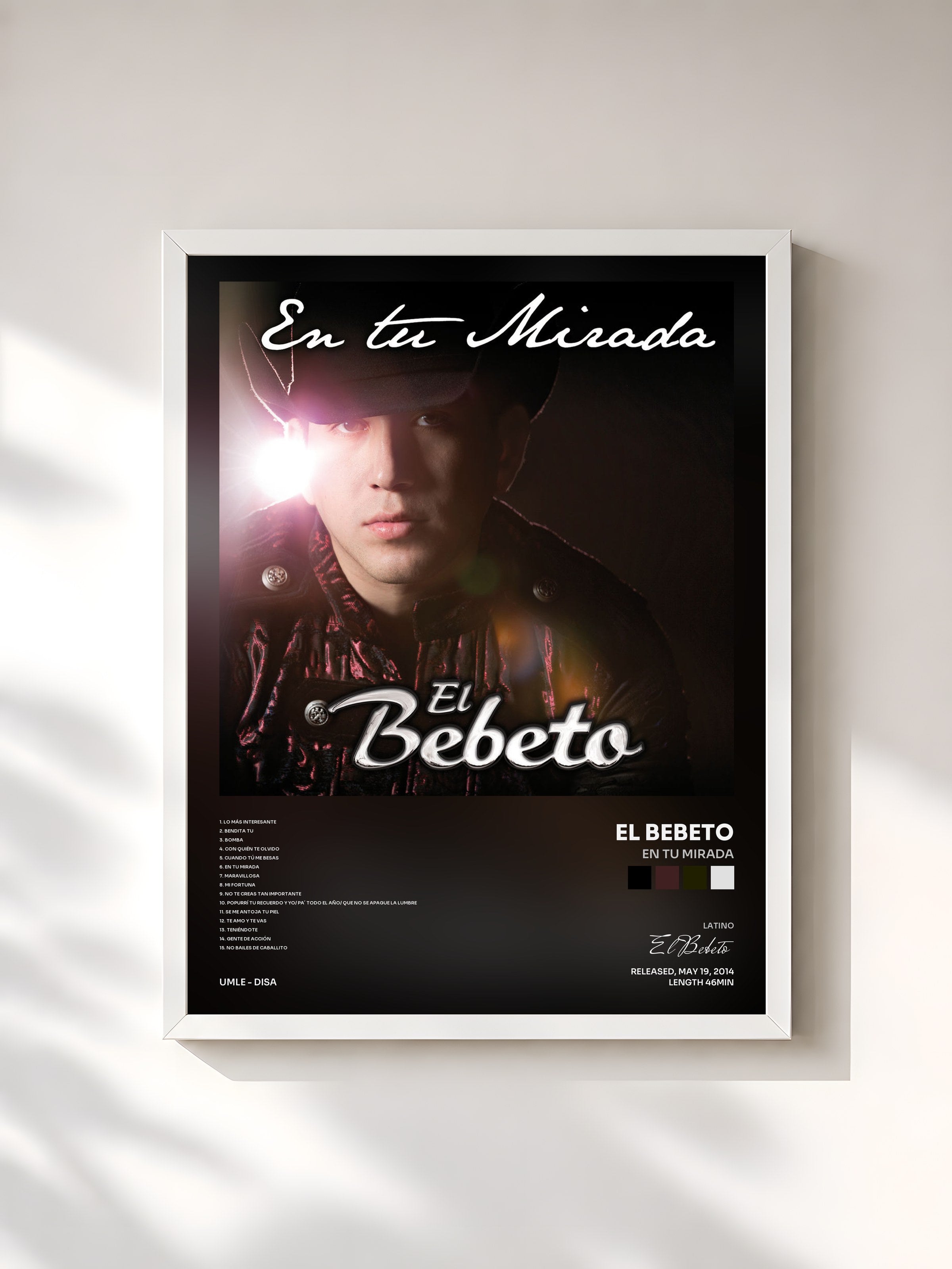 #blanc Tableau de l'album En Tu Mirada de El Bebeto, cadre blanc, imprimé et encadré en France