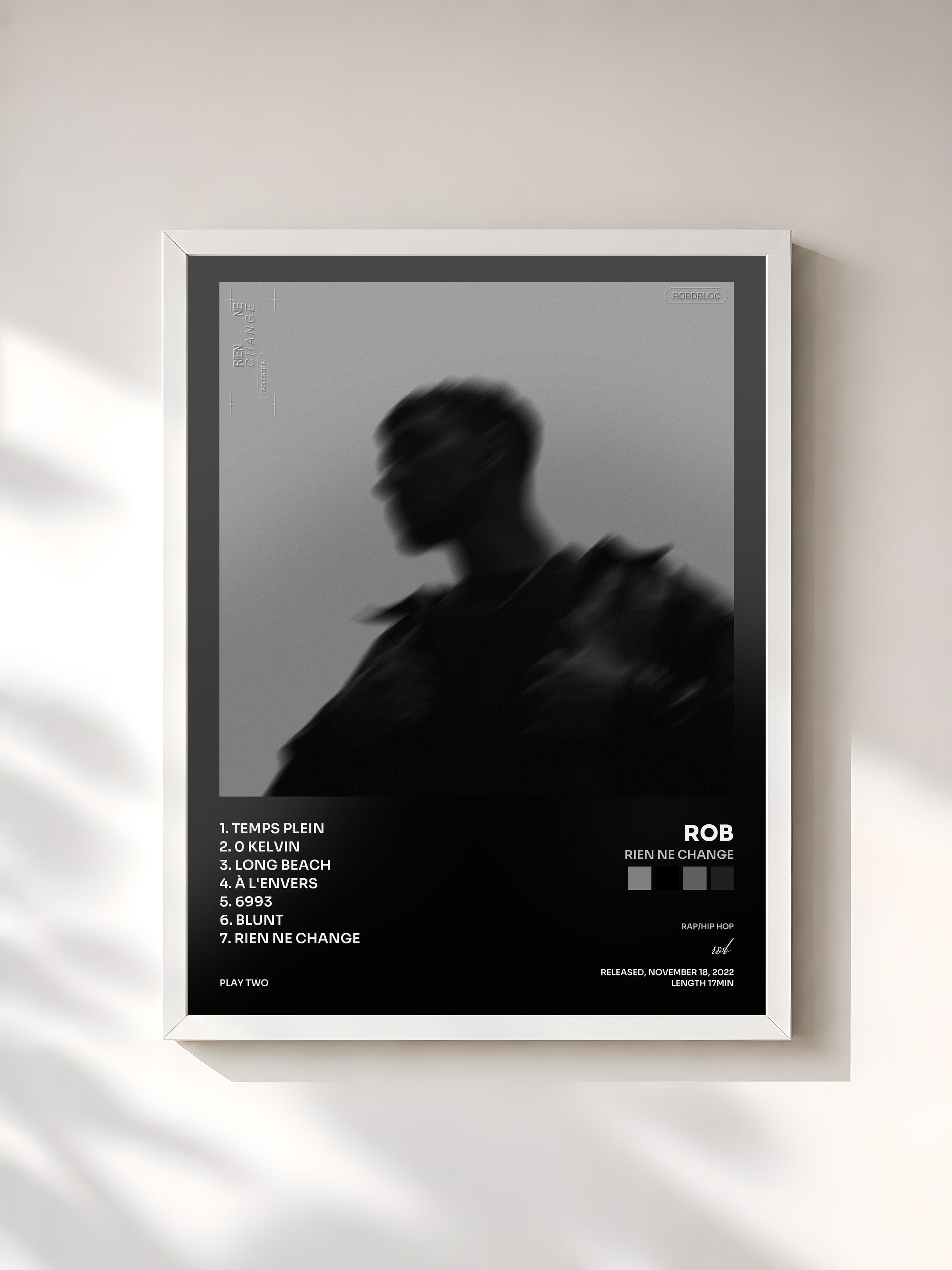 #blanc Tableau de l'album Rien ne change de rob, cadre blanc, imprimé et encadré en France