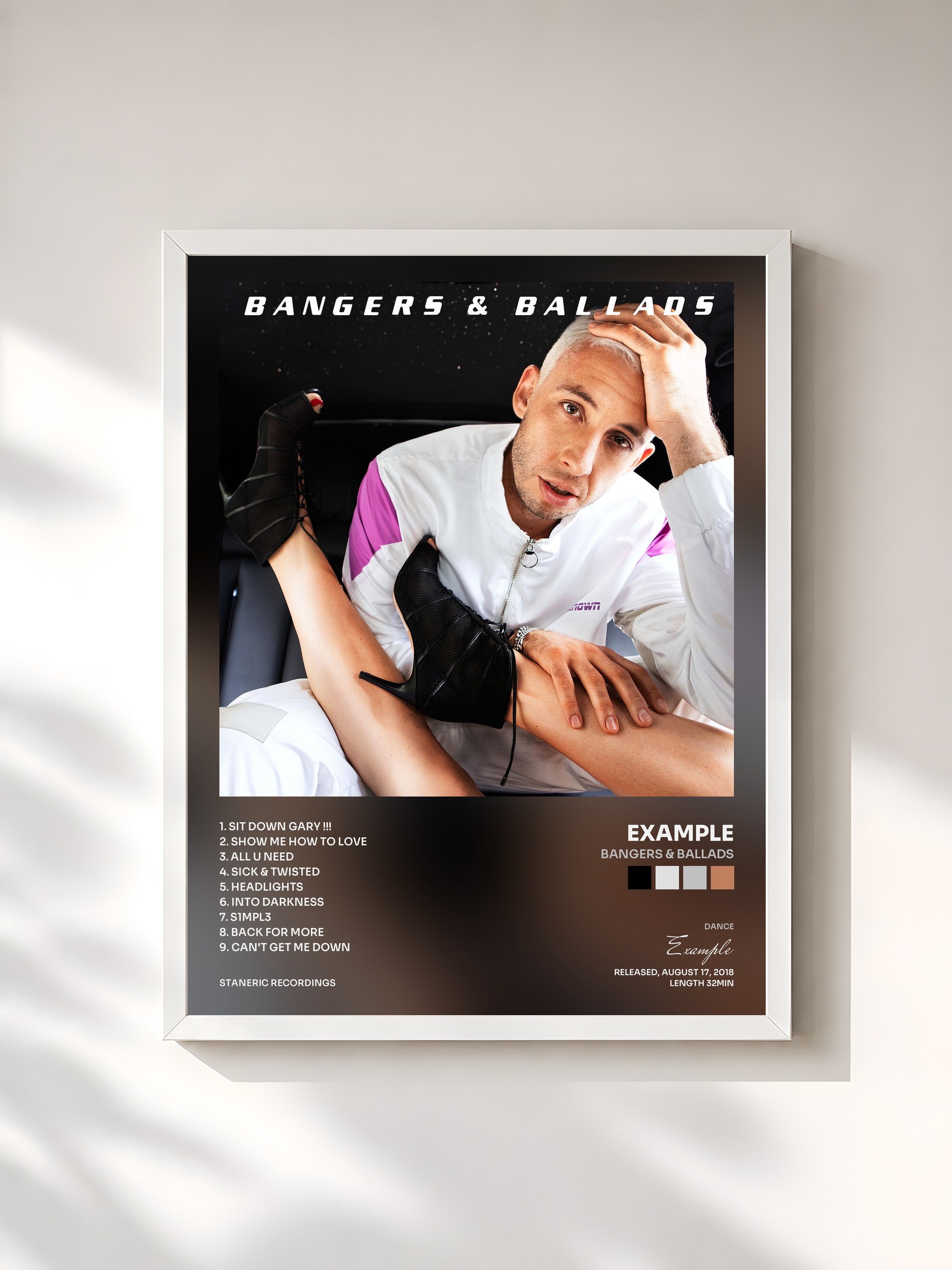 #blanc Tableau de l'album Bangers & Ballads de Example, cadre blanc, imprimé et encadré en France