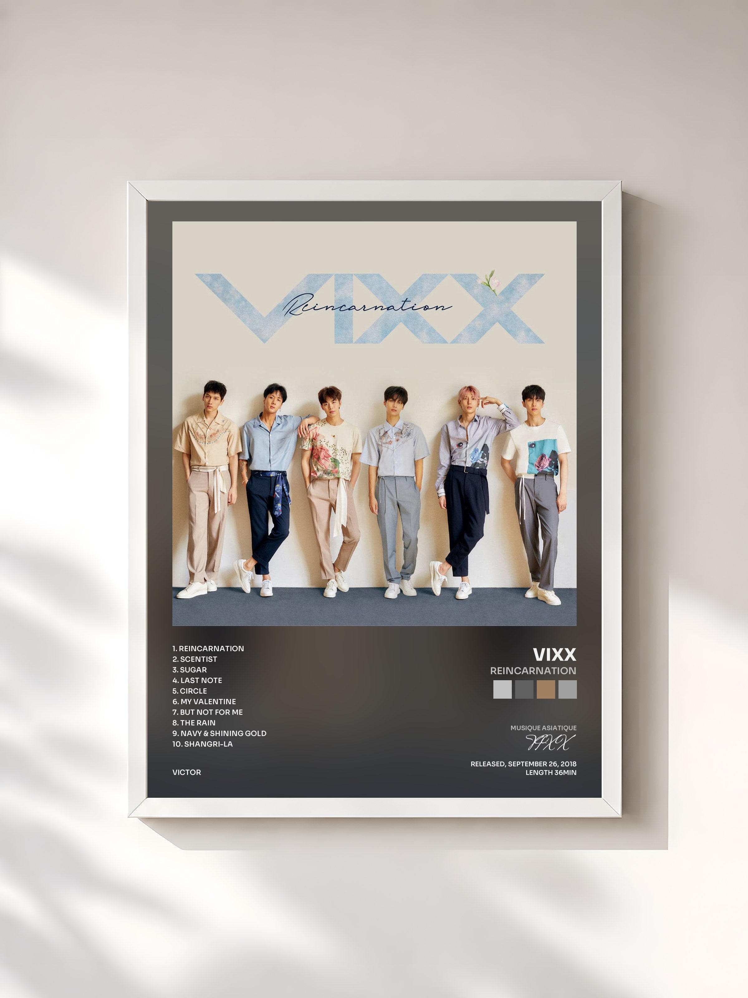 #blanc Tableau de l'album Reincarnation de VIXX, cadre blanc, imprimé et encadré en France