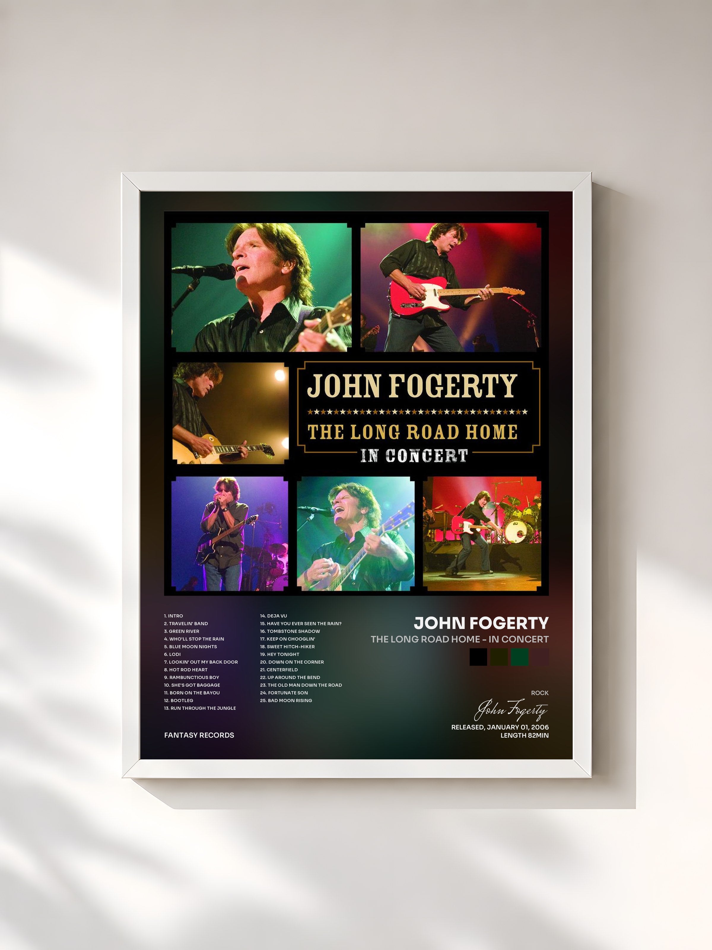 #blanc Tableau de l'album The Long Road Home - In Concert de John Fogerty, cadre blanc, imprimé et encadré en France