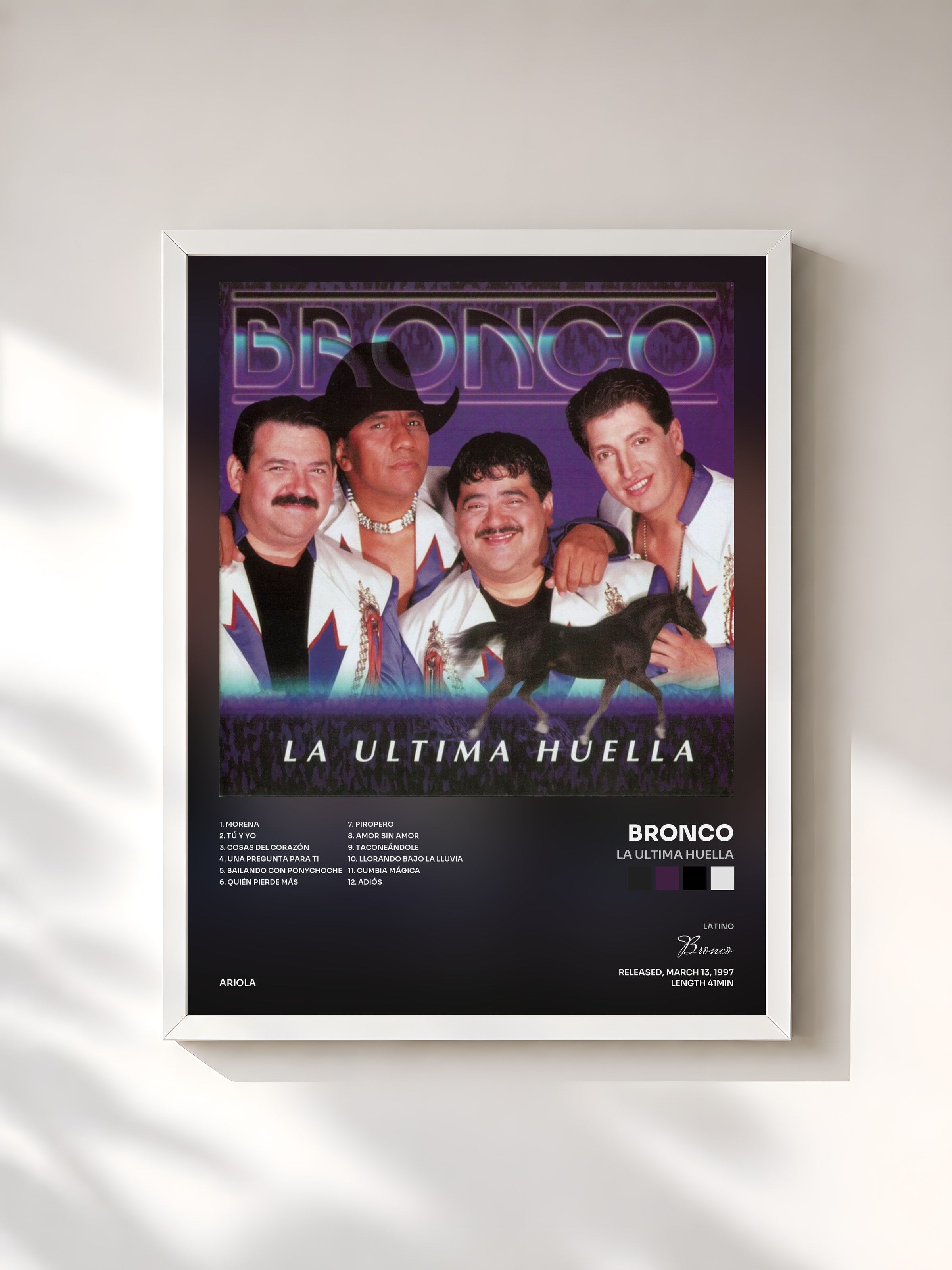 #blanc Tableau de l'album La Ultima Huella de Bronco, cadre blanc, imprimé et encadré en France