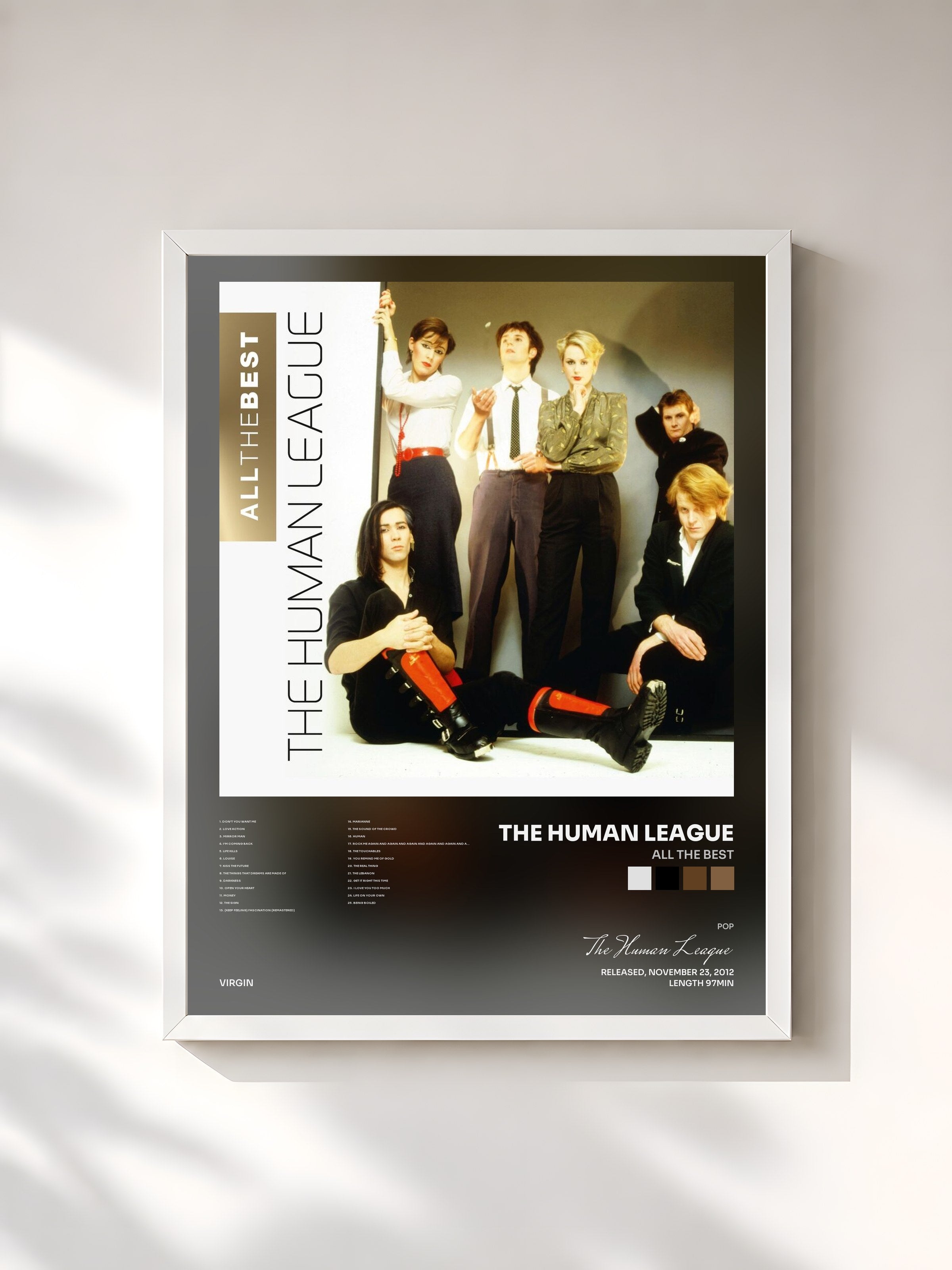 #blanc Tableau de l'album All The Best de The Human League, cadre blanc, imprimé et encadré en France