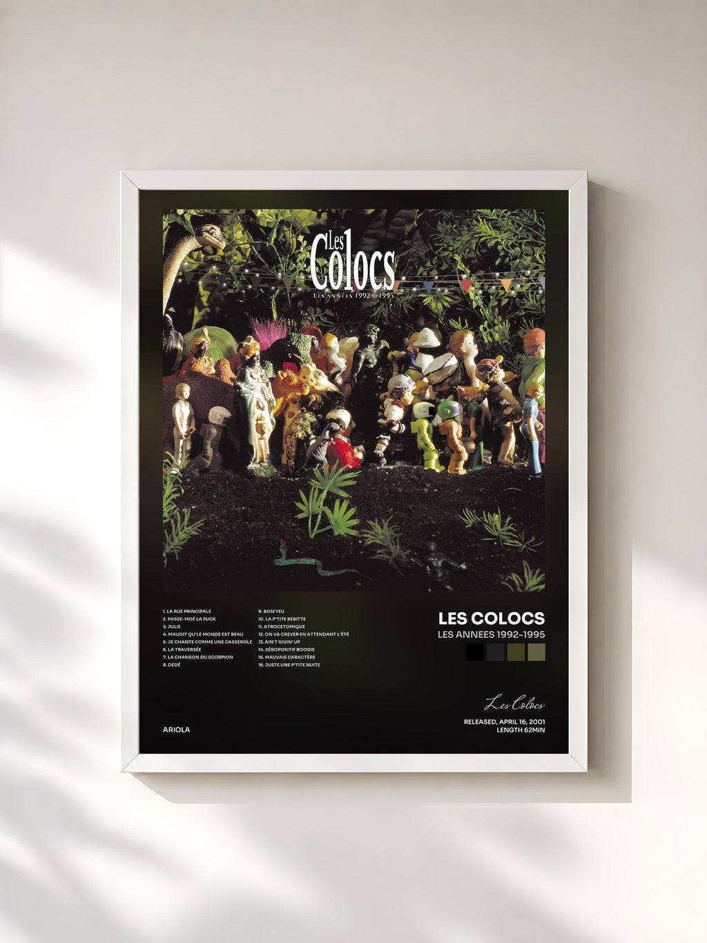 #blanc Tableau de l'album Les Annees 1992-1995 de Les Colocs, cadre blanc, imprimé et encadré en France