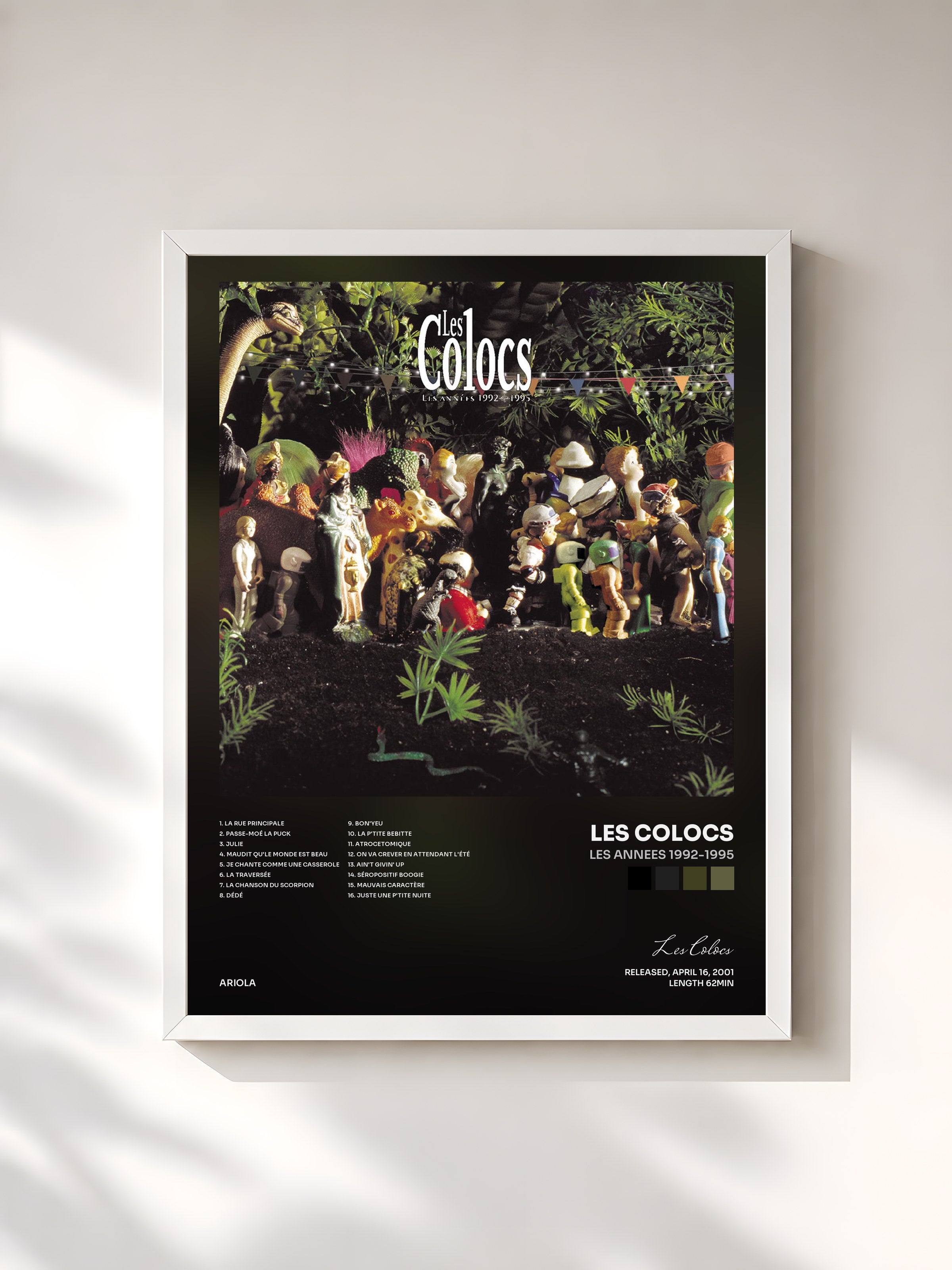 #blanc Tableau de l'album Les Annees 1992-1995 de Les Colocs, cadre blanc, imprimé et encadré en France