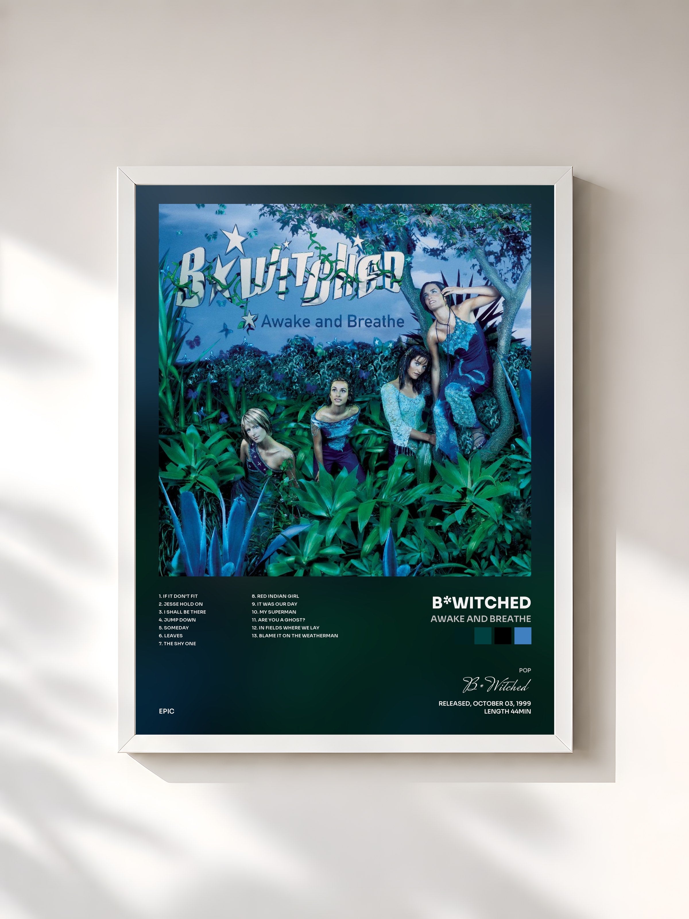 #blanc Tableau de l'album Awake and Breathe de B*Witched, cadre blanc, imprimé et encadré en France
