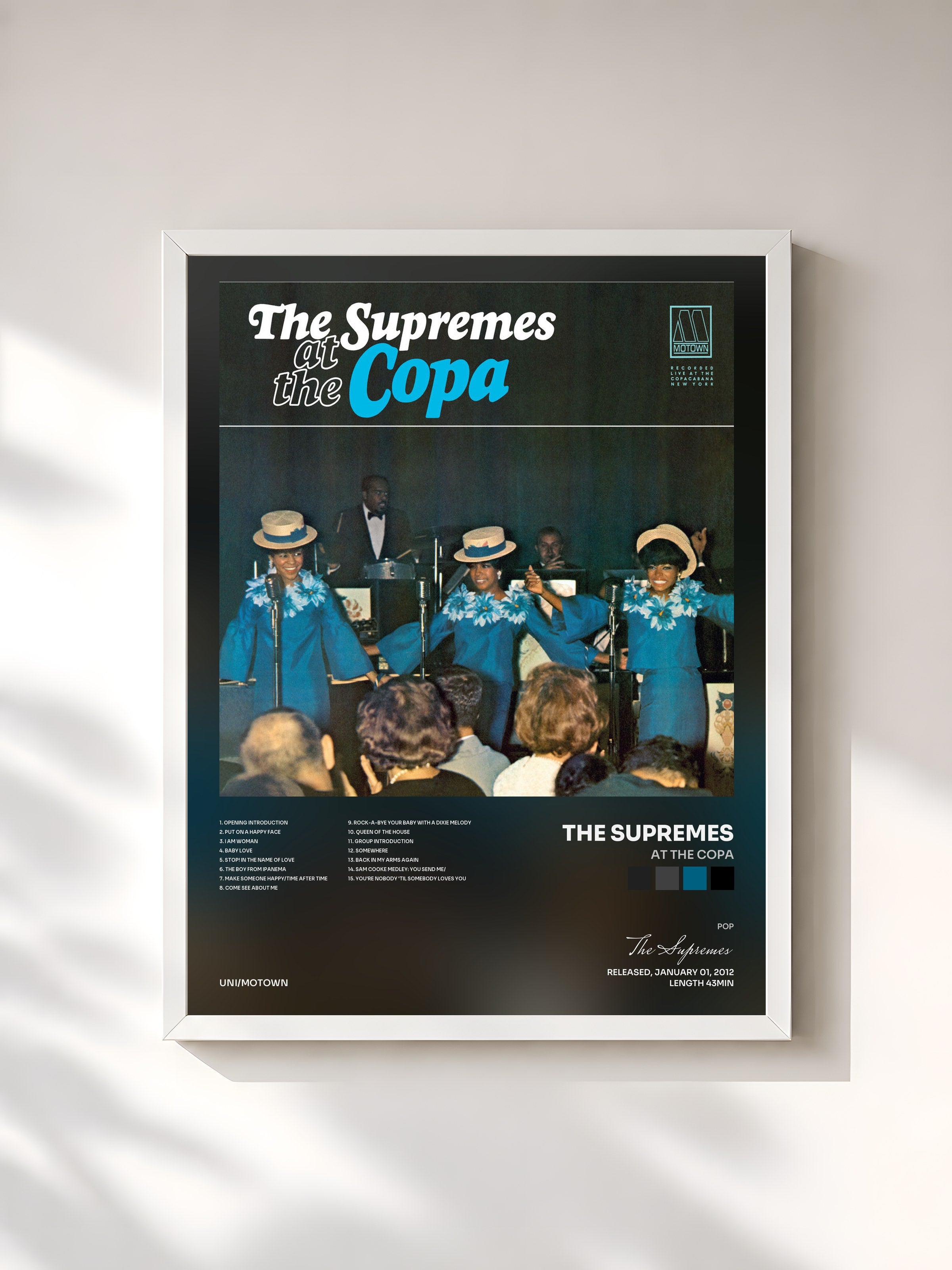 #blanc Tableau de l'album At The Copa de The Supremes, cadre blanc, imprimé et encadré en France