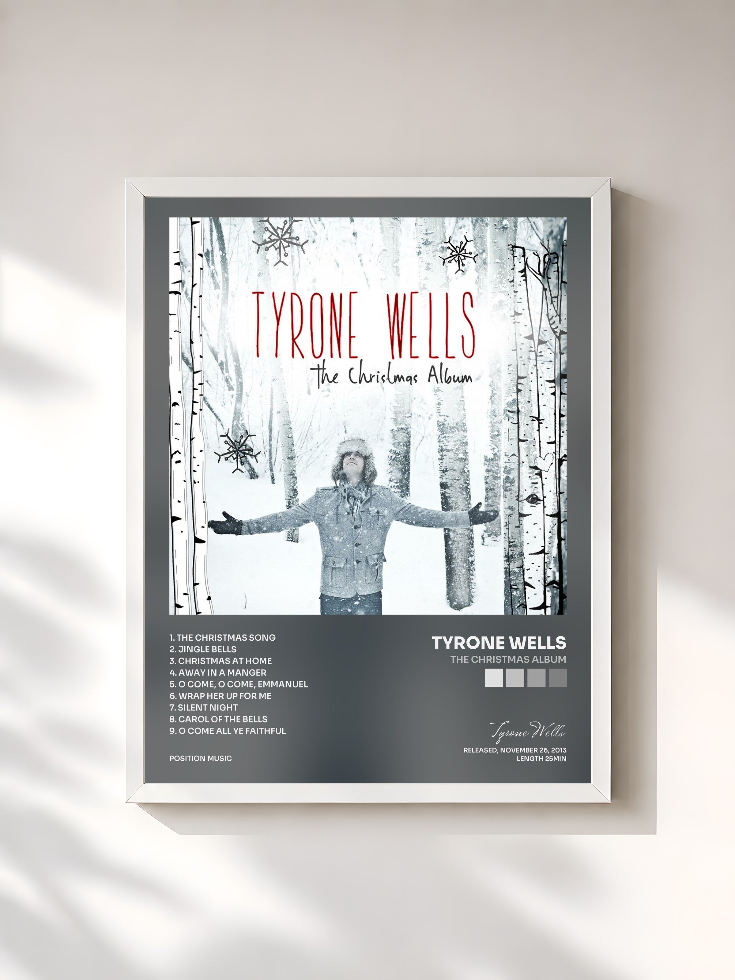 #blanc Tableau de l'album The Christmas Album de Tyrone Wells, cadre blanc, imprimé et encadré en France