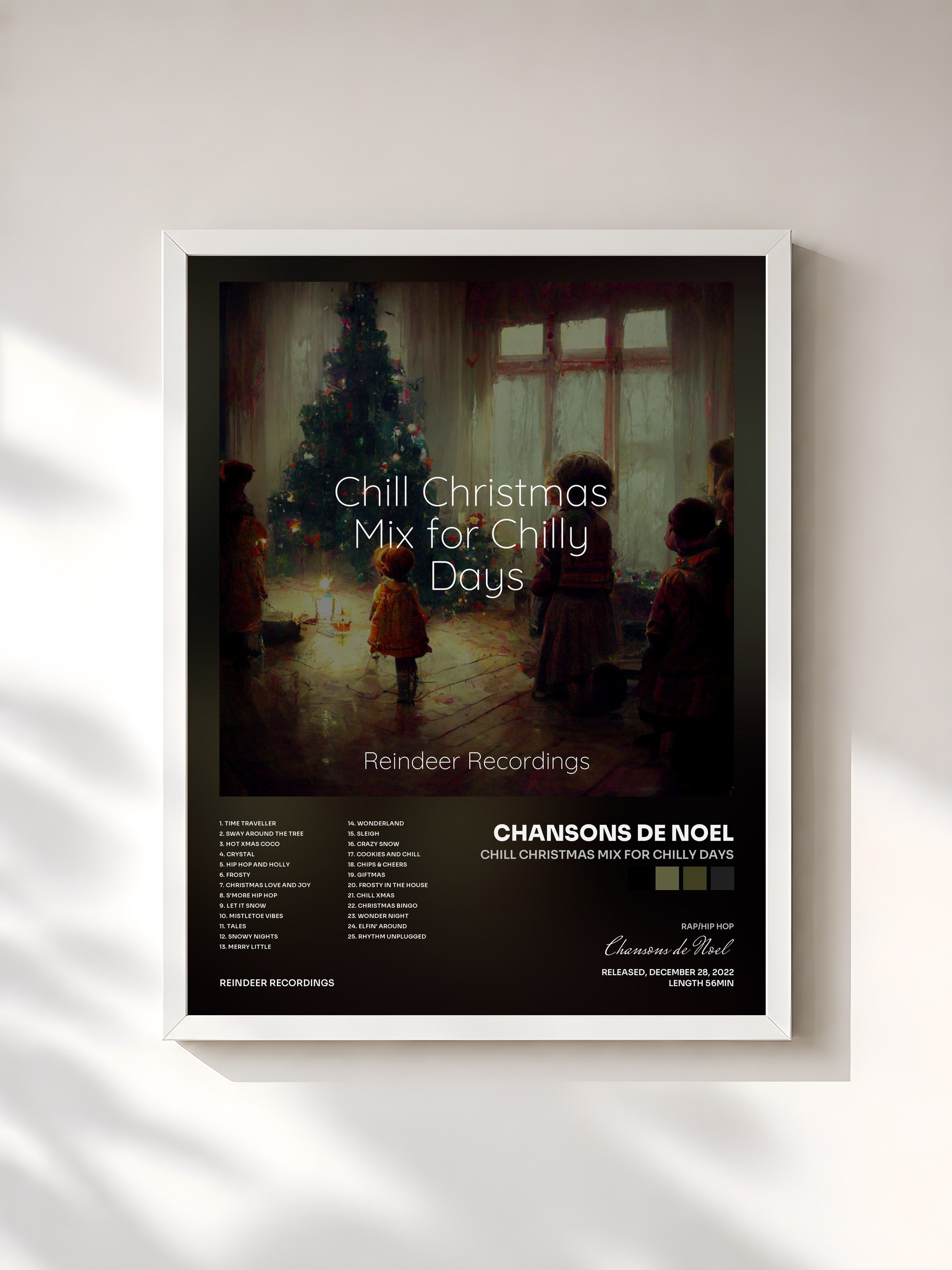 #blanc Tableau de l'album Chill Christmas Mix for Chilly Days de Chansons de Noel, cadre blanc, imprimé et encadré en France