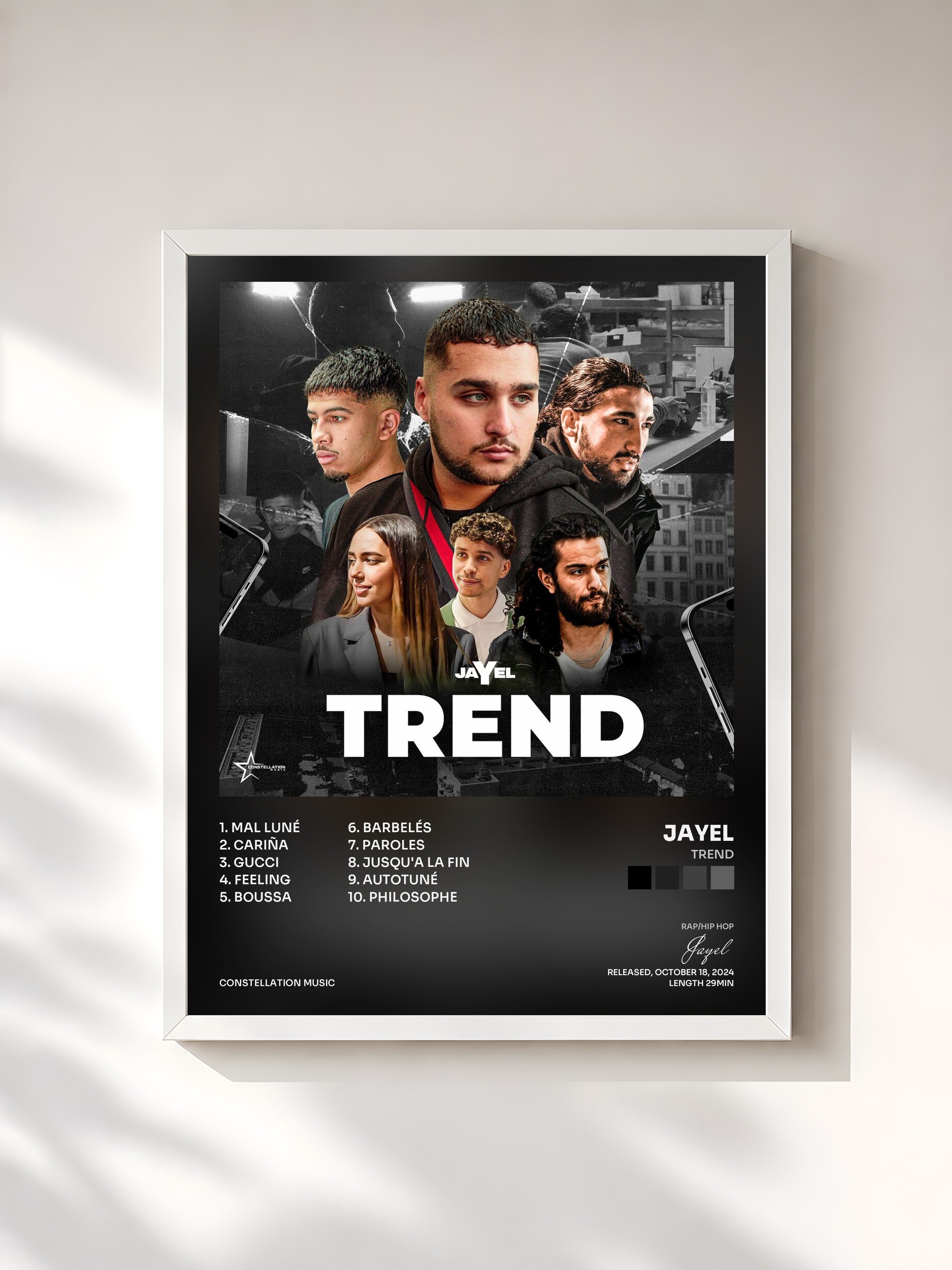 #blanc Tableau de l'album Trend de Jayel, cadre blanc, imprimé et encadré en France