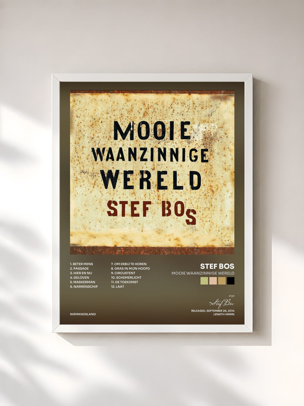 #blanc Mooie Waanzinnige Wereld di Stef Bos in stampa incorniciata, cornice bianca, stampata e incorniciata in Francia