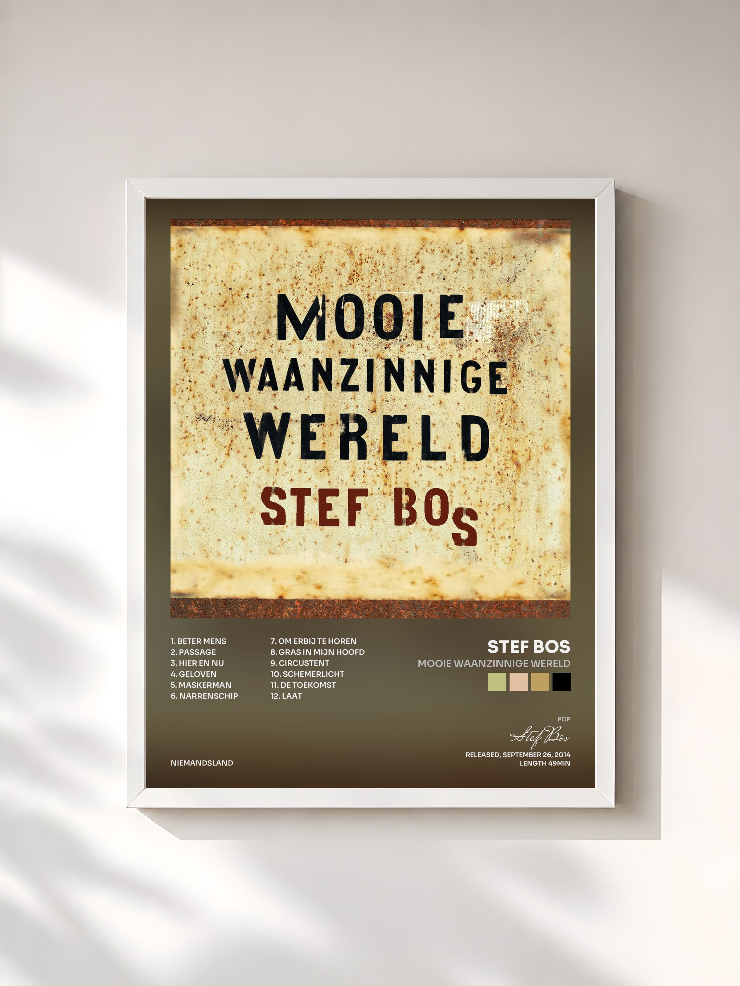 #blanc Tableau de l'album Mooie Waanzinnige Wereld de Stef Bos, cadre blanc, imprimé et encadré en France