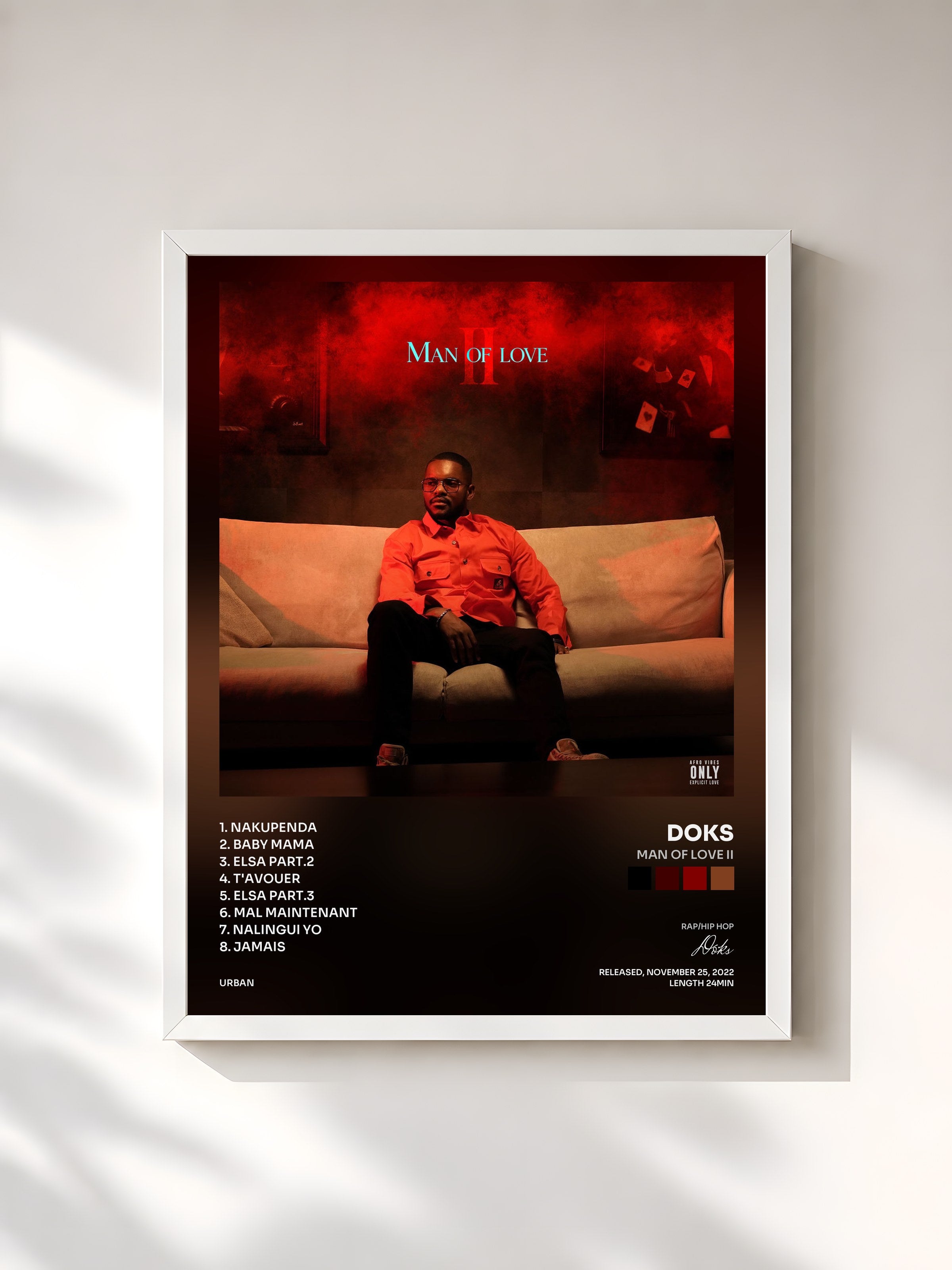#blanc Tableau de l'album Man Of Love II de Doks, cadre blanc, imprimé et encadré en France
