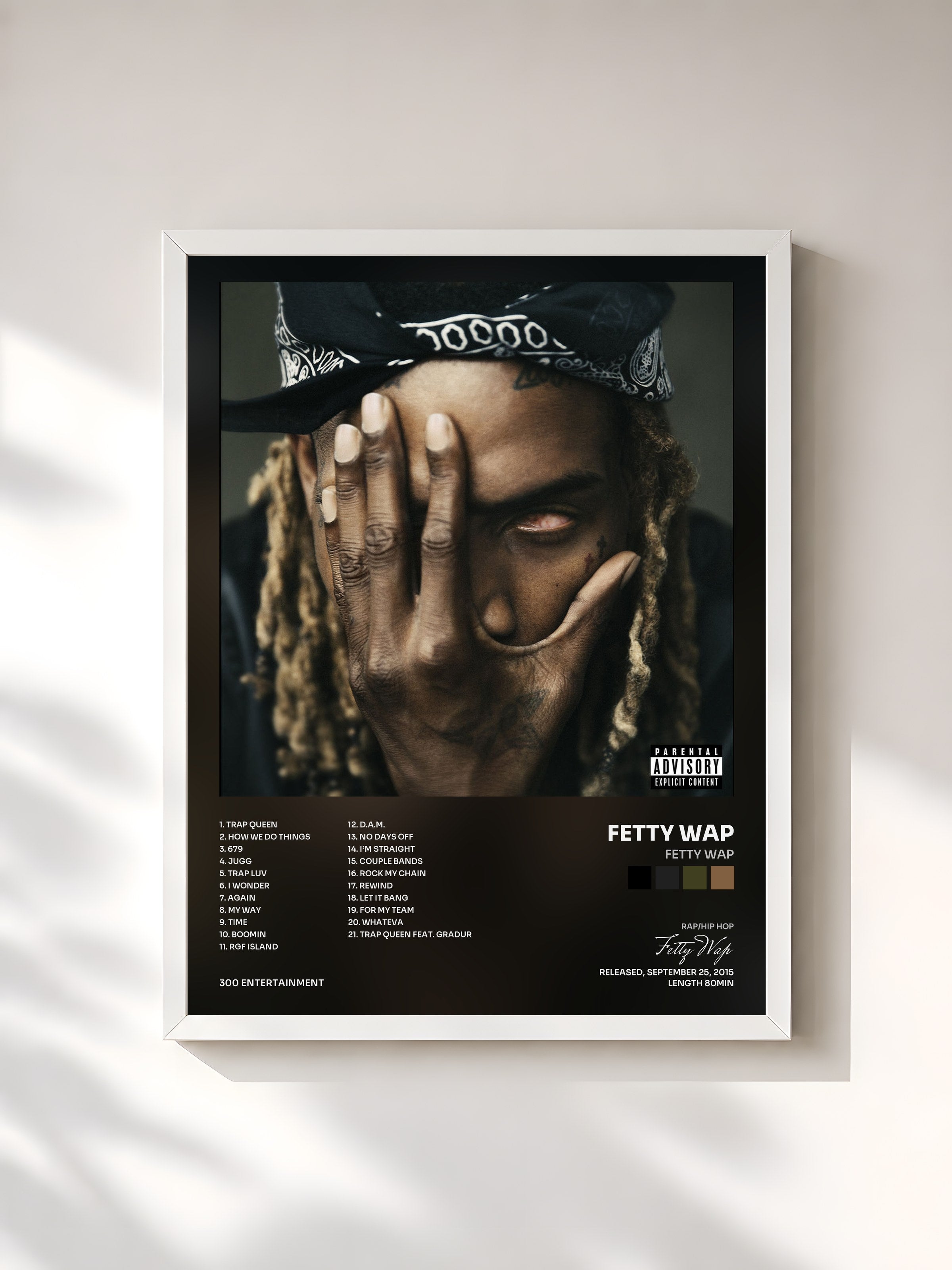 #blanc Tableau de l'album Fetty Wap de Fetty Wap, cadre blanc, imprimé et encadré en France