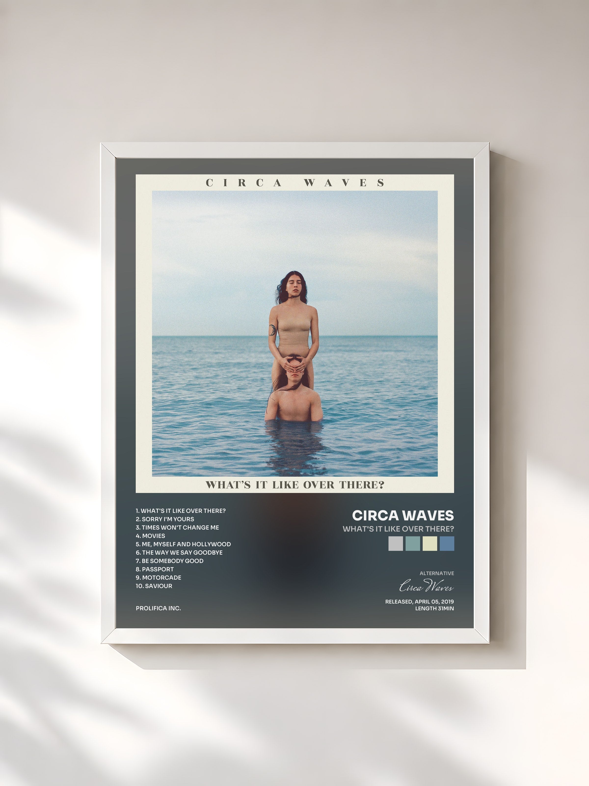 #blanc Tableau de l'album What's It Like Over There? de Circa Waves, cadre blanc, imprimé et encadré en France