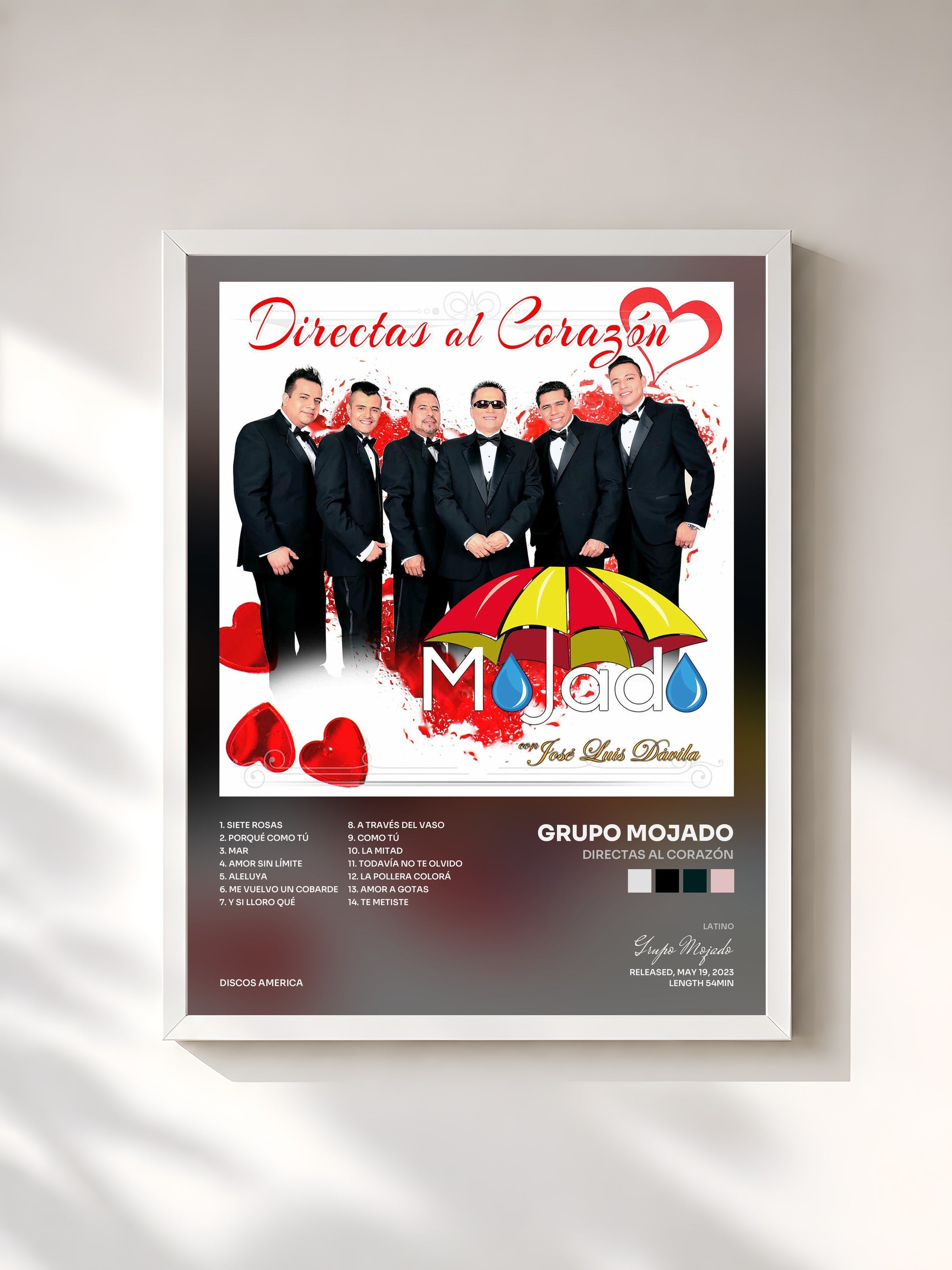 #blanc Tableau de l'album Directas al Corazón de Grupo Mojado, cadre blanc, imprimé et encadré en France