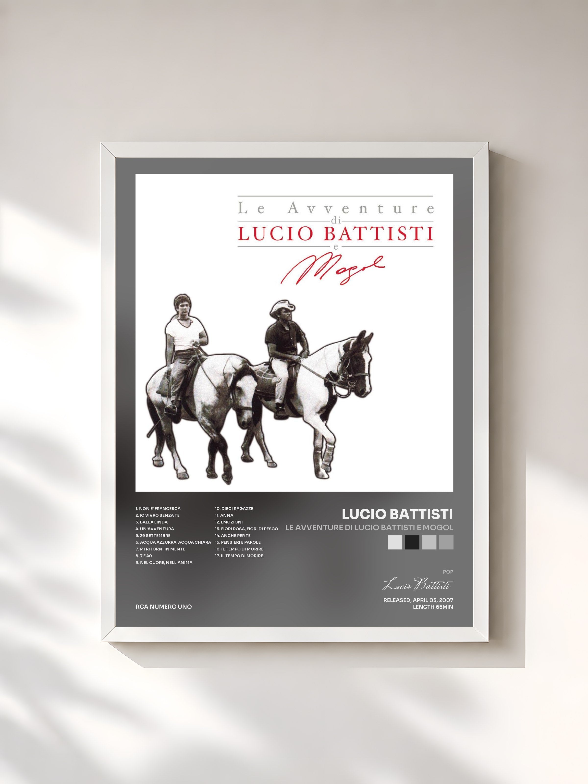 #blanc Tableau de l'album Le Avventure Di Lucio Battisti E Mogol de Lucio Battisti, cadre blanc, imprimé et encadré en France