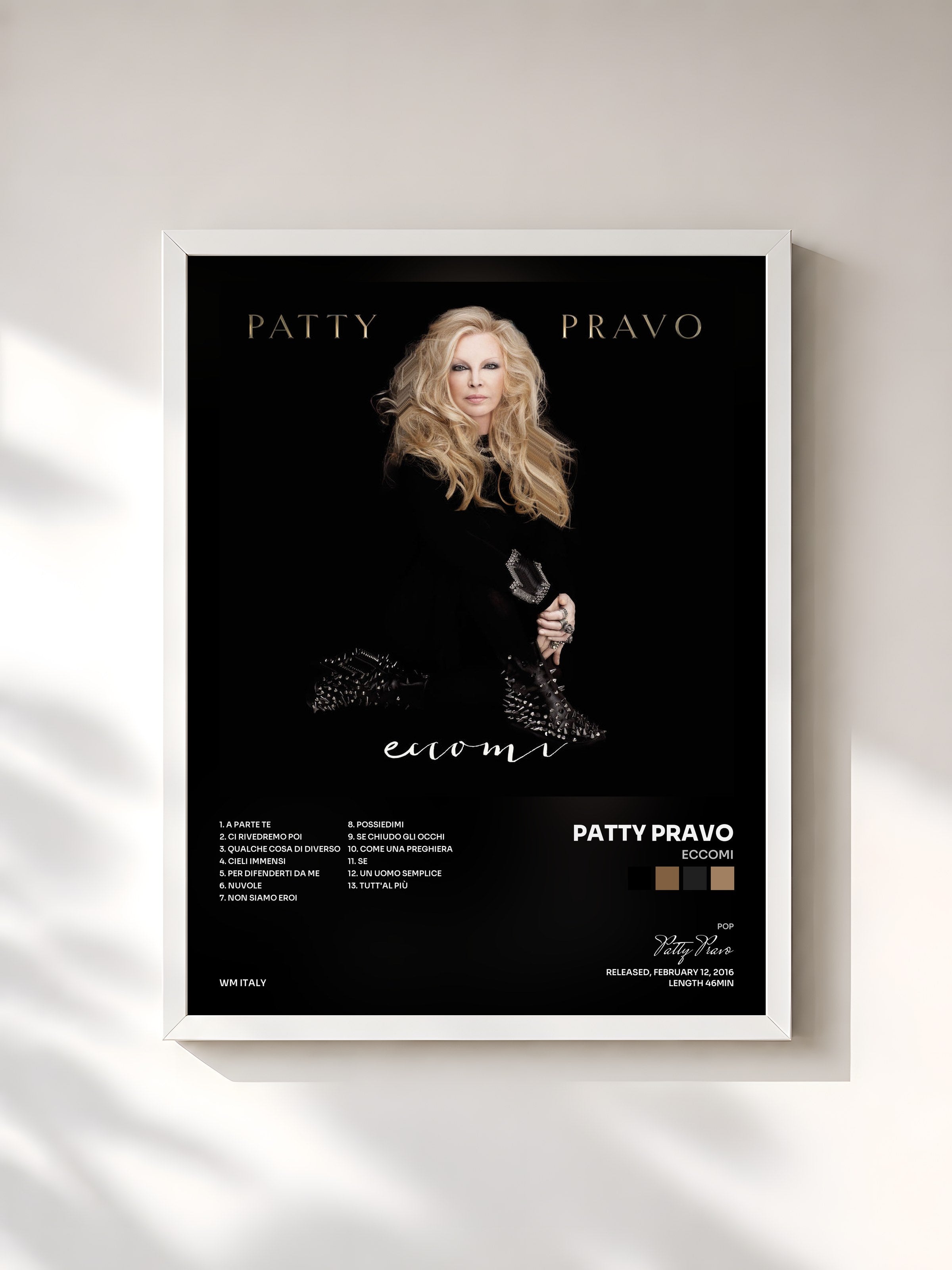 #blanc Tableau de l'album Eccomi de Patty Pravo, cadre blanc, imprimé et encadré en France