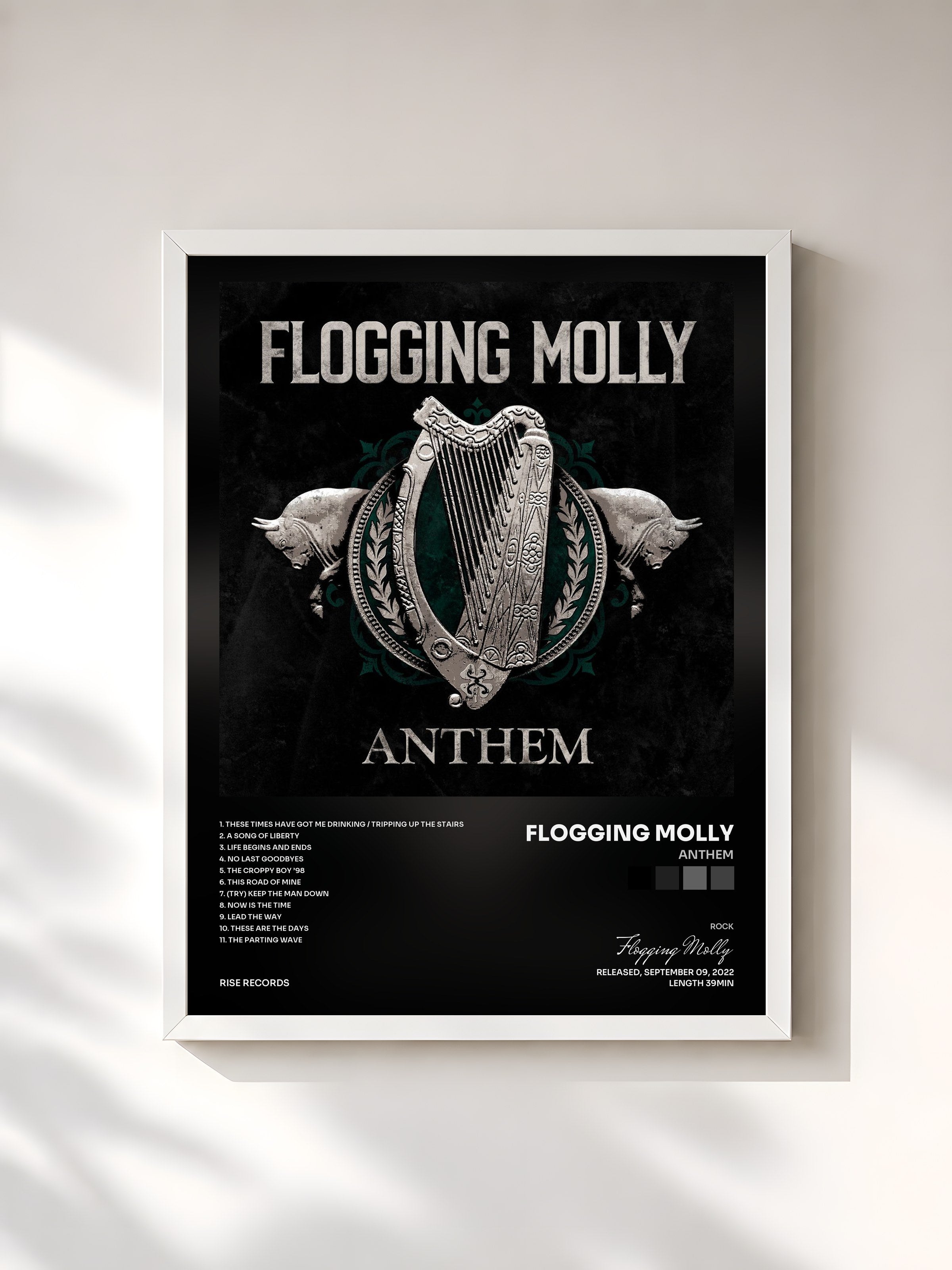 #blanc Tableau de l'album Anthem de Flogging Molly, cadre blanc, imprimé et encadré en France