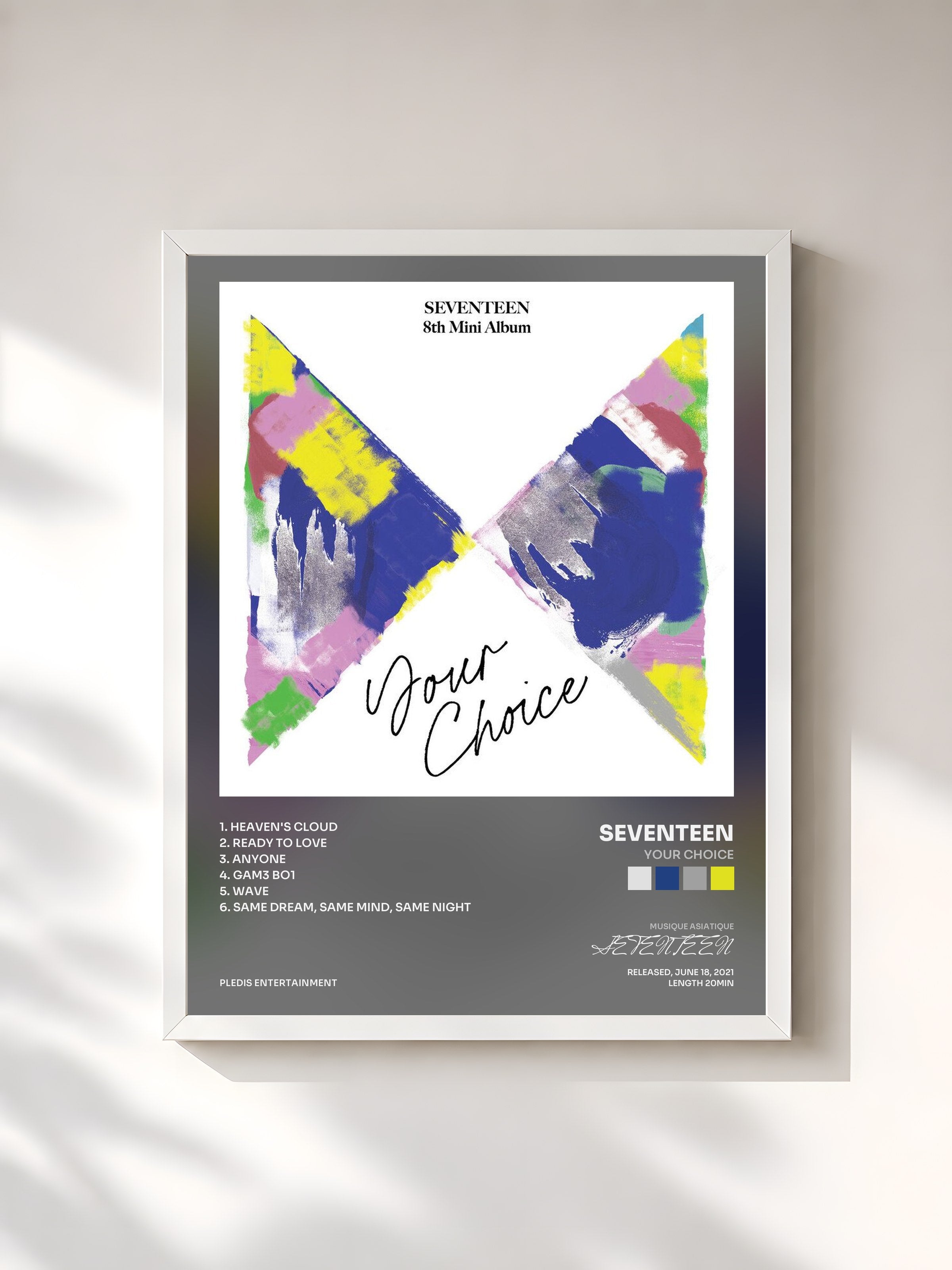 #blanc Tableau de l'album Your Choice de SEVENTEEN, cadre blanc, imprimé et encadré en France