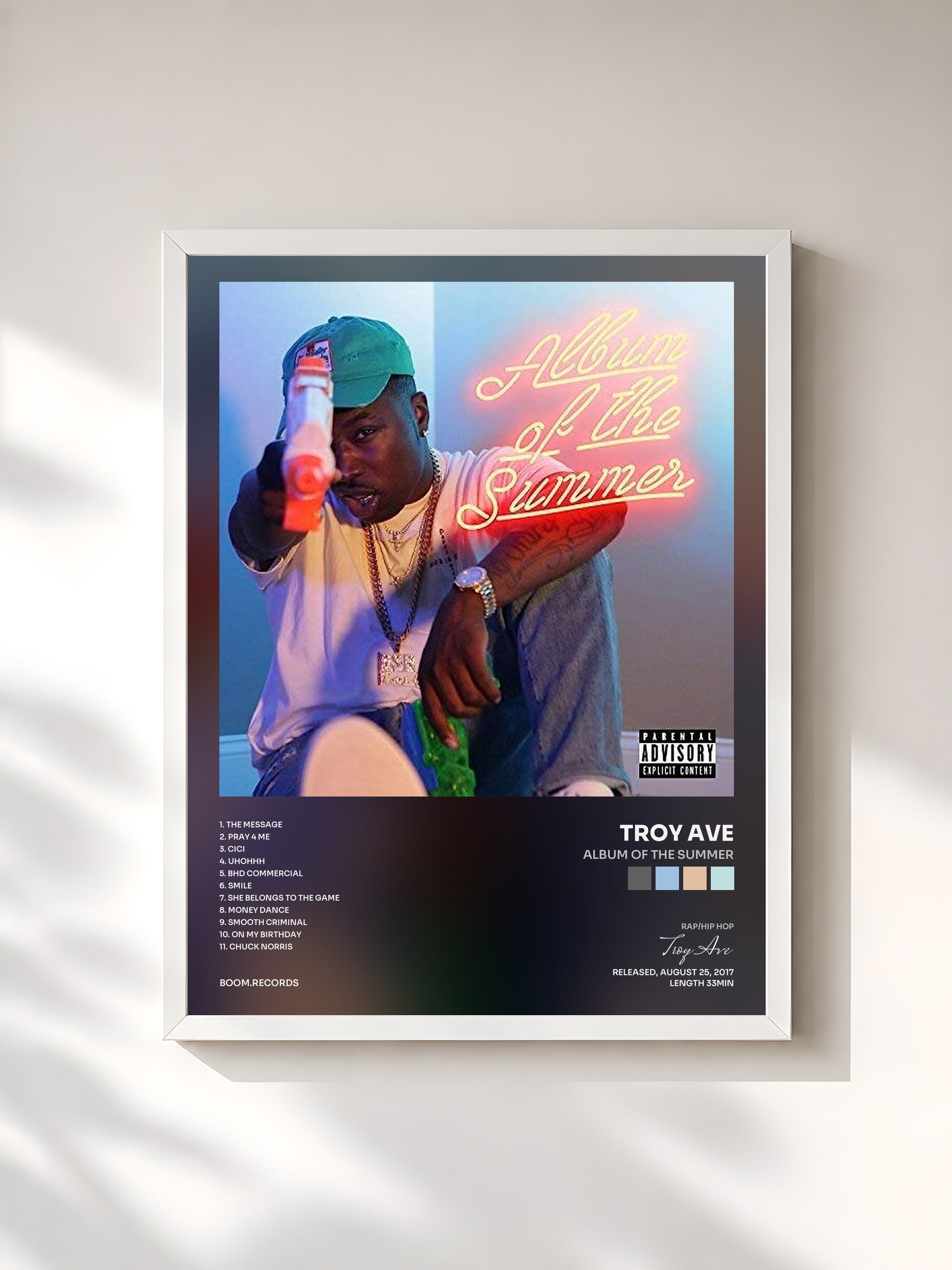 #blanc Tableau de l'album Album of the Summer de Troy Ave, cadre blanc, imprimé et encadré en France