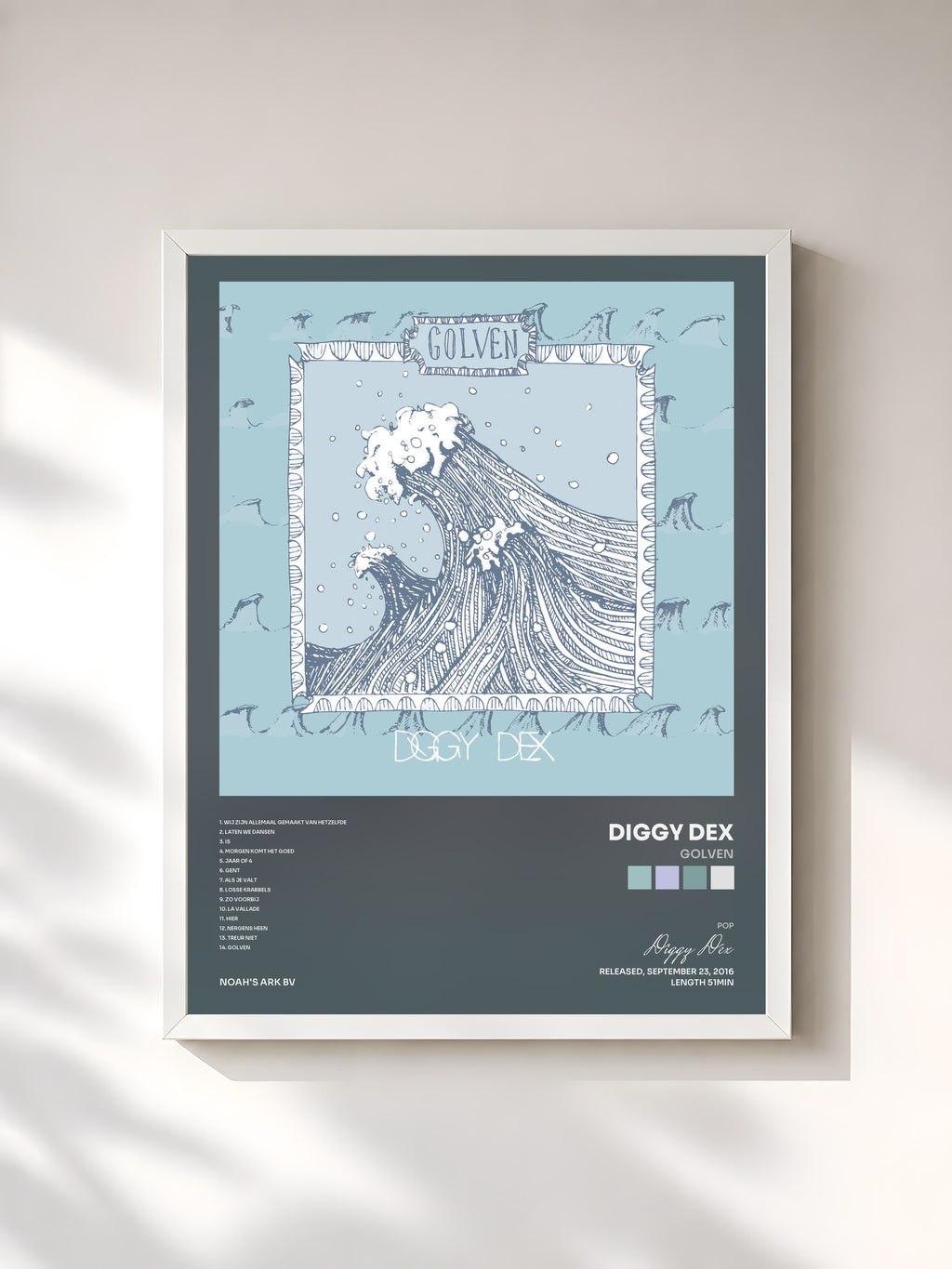 #blanc Tableau de l'album Golven de Diggy Dex, cadre blanc, imprimé et encadré en France