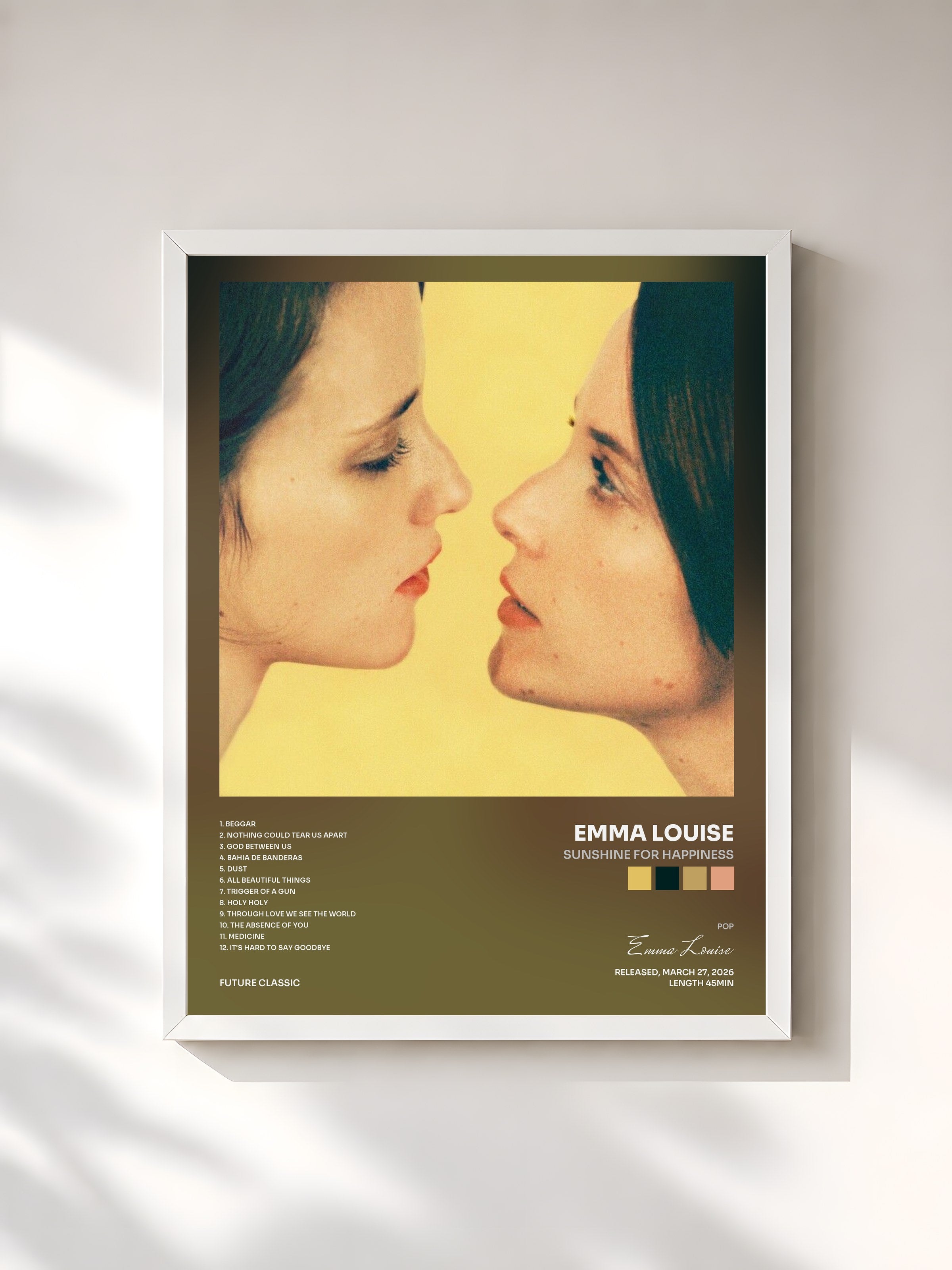 #blanc Tableau de l'album Sunshine For Happiness de Emma Louise, cadre blanc, imprimé et encadré en France