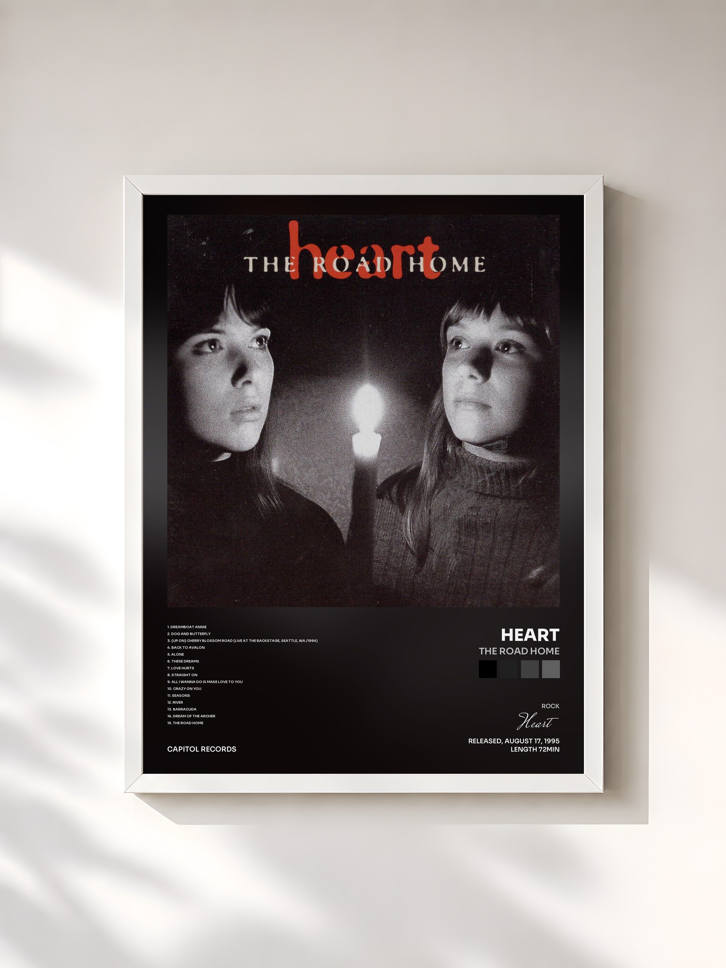 #blanc Tableau de l'album The Road Home de Heart, cadre blanc, imprimé et encadré en France