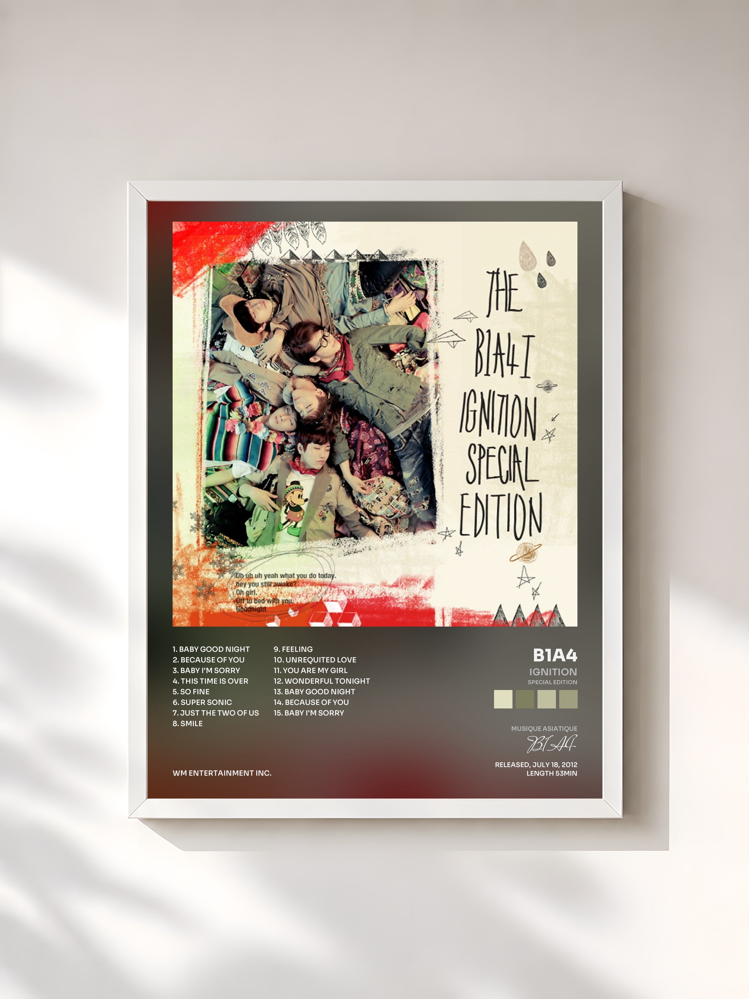 #blanc Tableau de l'album IGNITION (SPECIAL EDITION) de B1A4, cadre blanc, imprimé et encadré en France