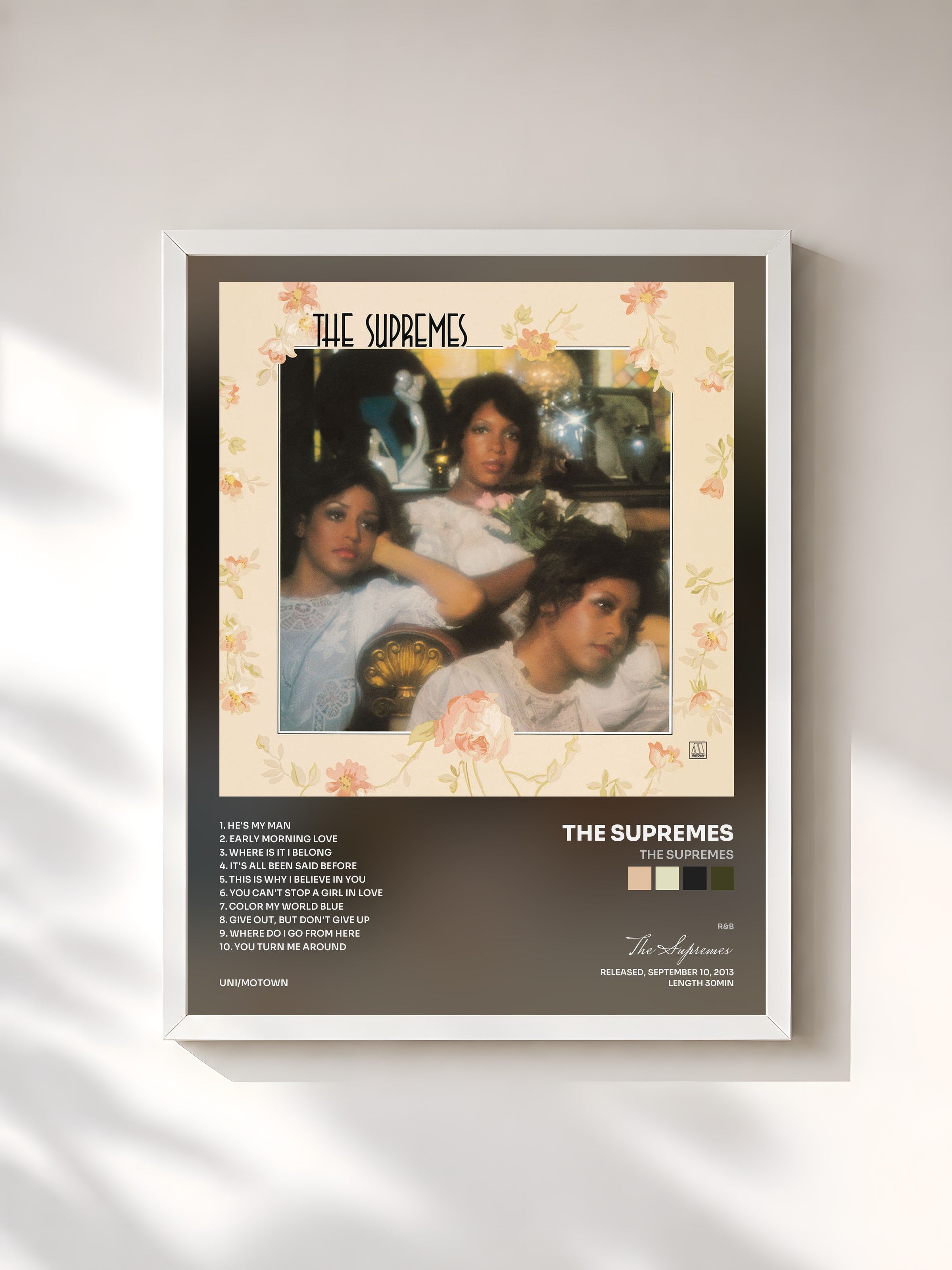 #blanc Tableau de l'album The Supremes de The Supremes, cadre blanc, imprimé et encadré en France