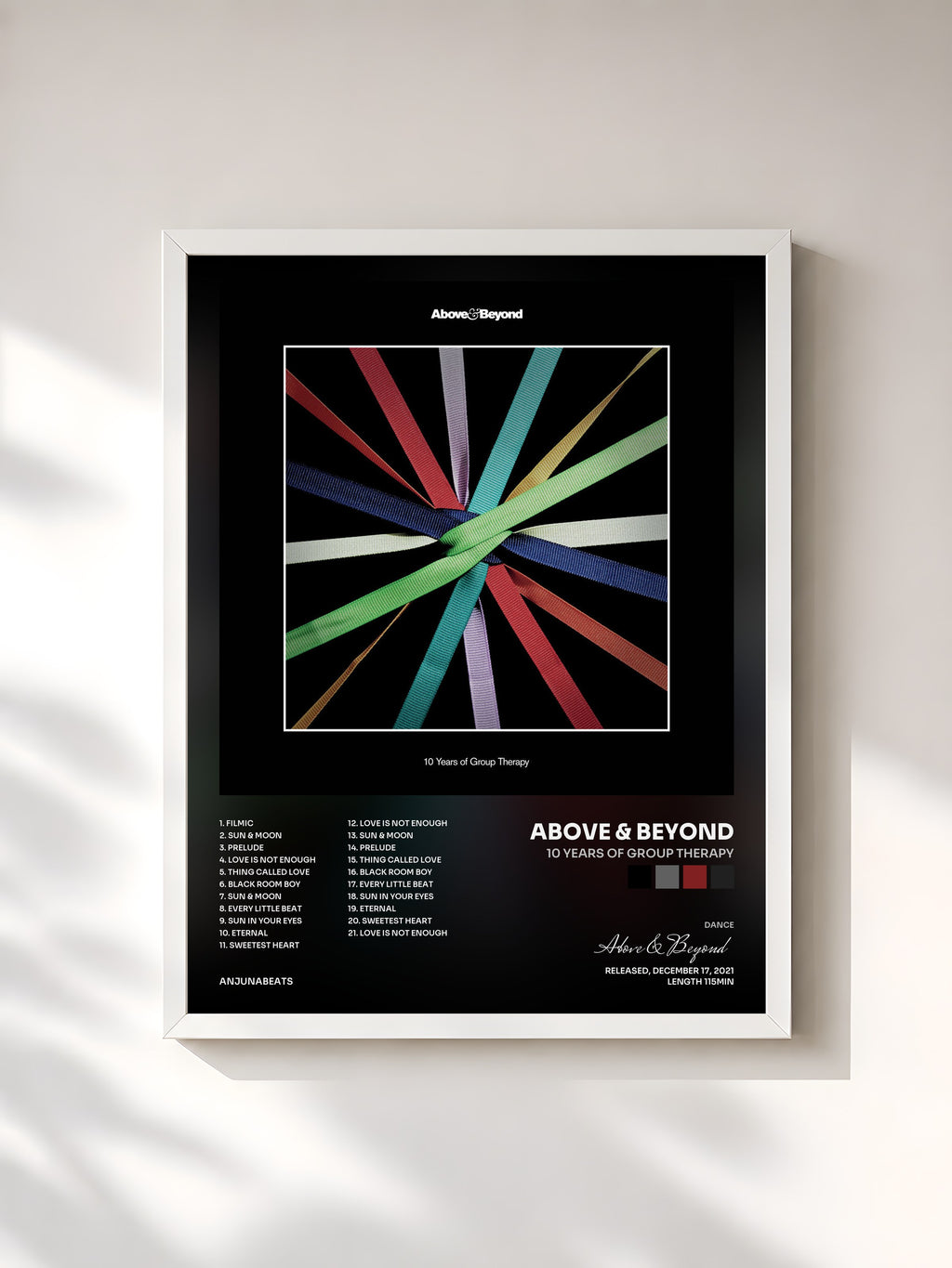 #blanc Tableau de l'album 10 Years of Group Therapy de Above & Beyond, cadre blanc, imprimé et encadré en France