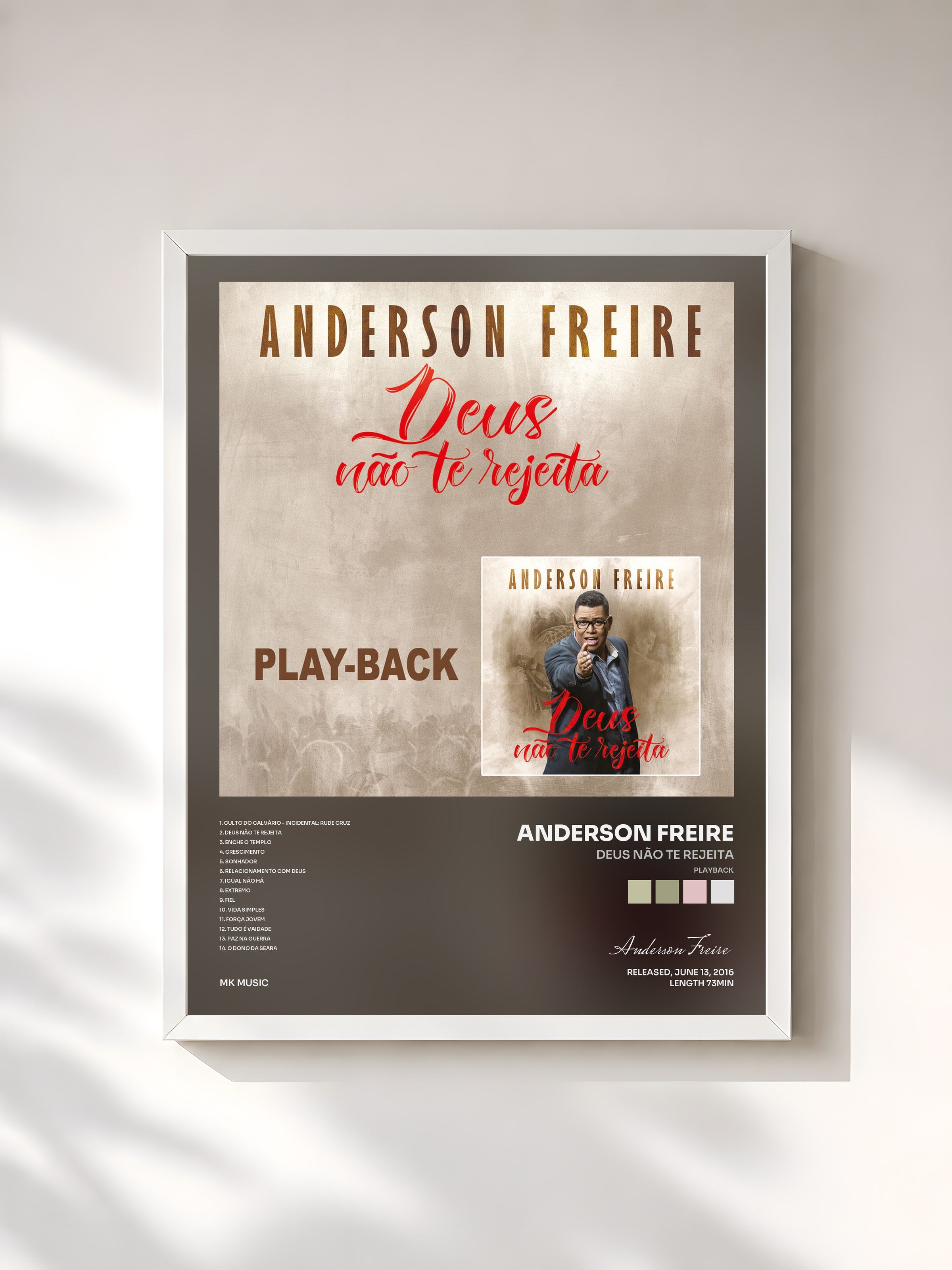 #blanc Tableau de l'album Deus Não Te Rejeita (Playback) de Anderson Freire, cadre blanc, imprimé et encadré en France