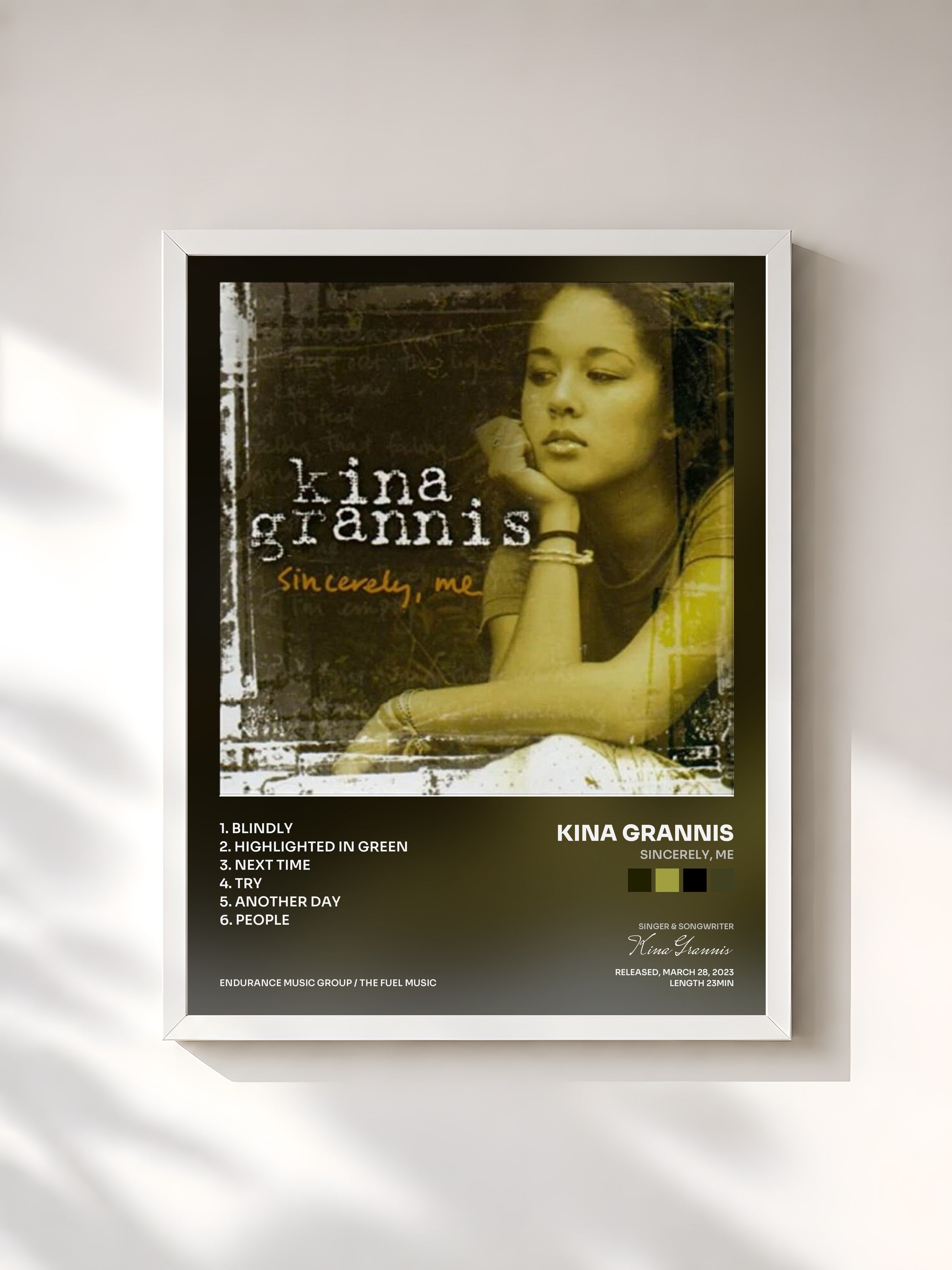 #blanc Tableau de l'album Sincerely, Me de Kina Grannis, cadre blanc, imprimé et encadré en France