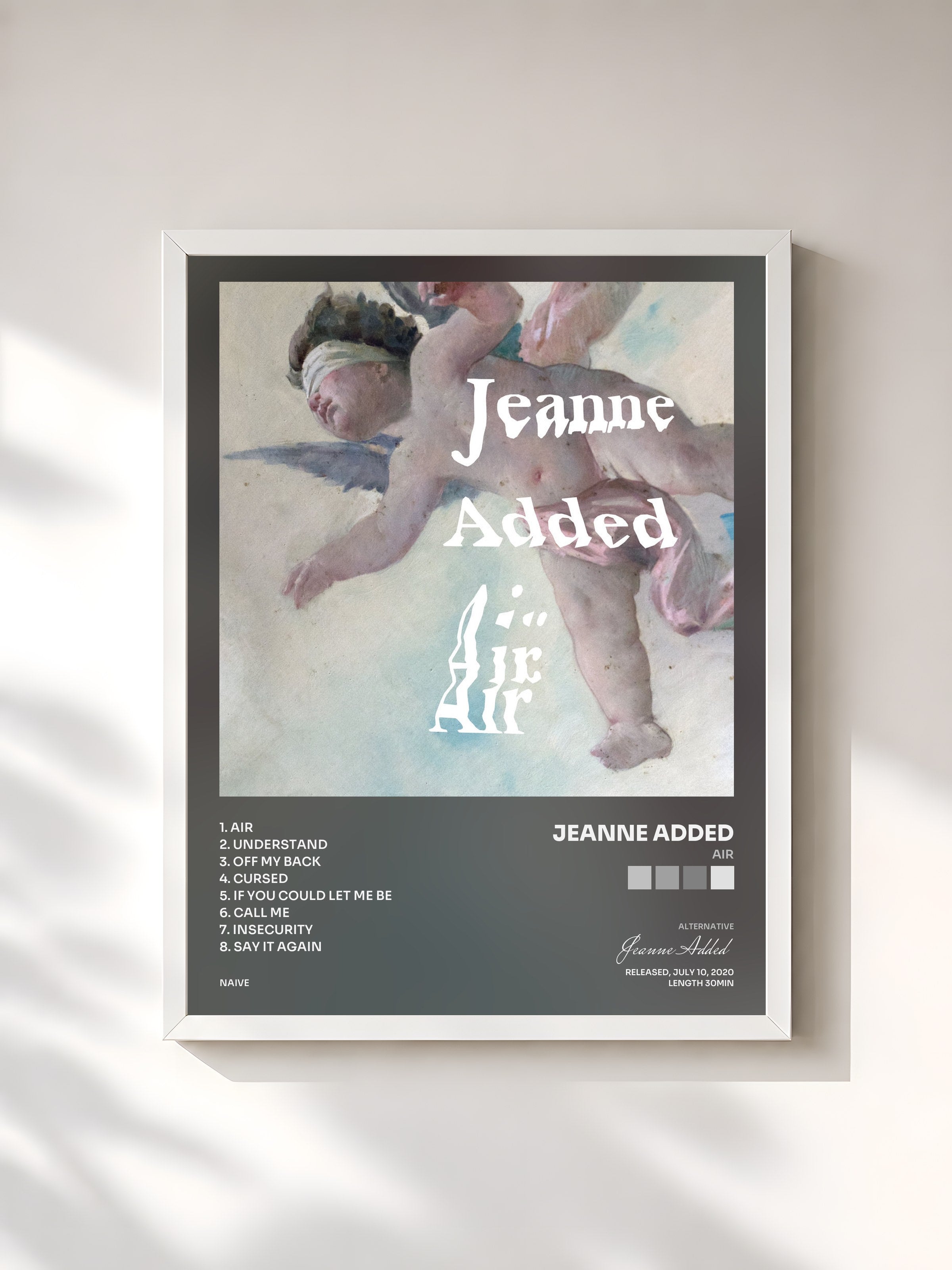 #blanc Tableau de l'album Air de Jeanne Added, cadre blanc, imprimé et encadré en France