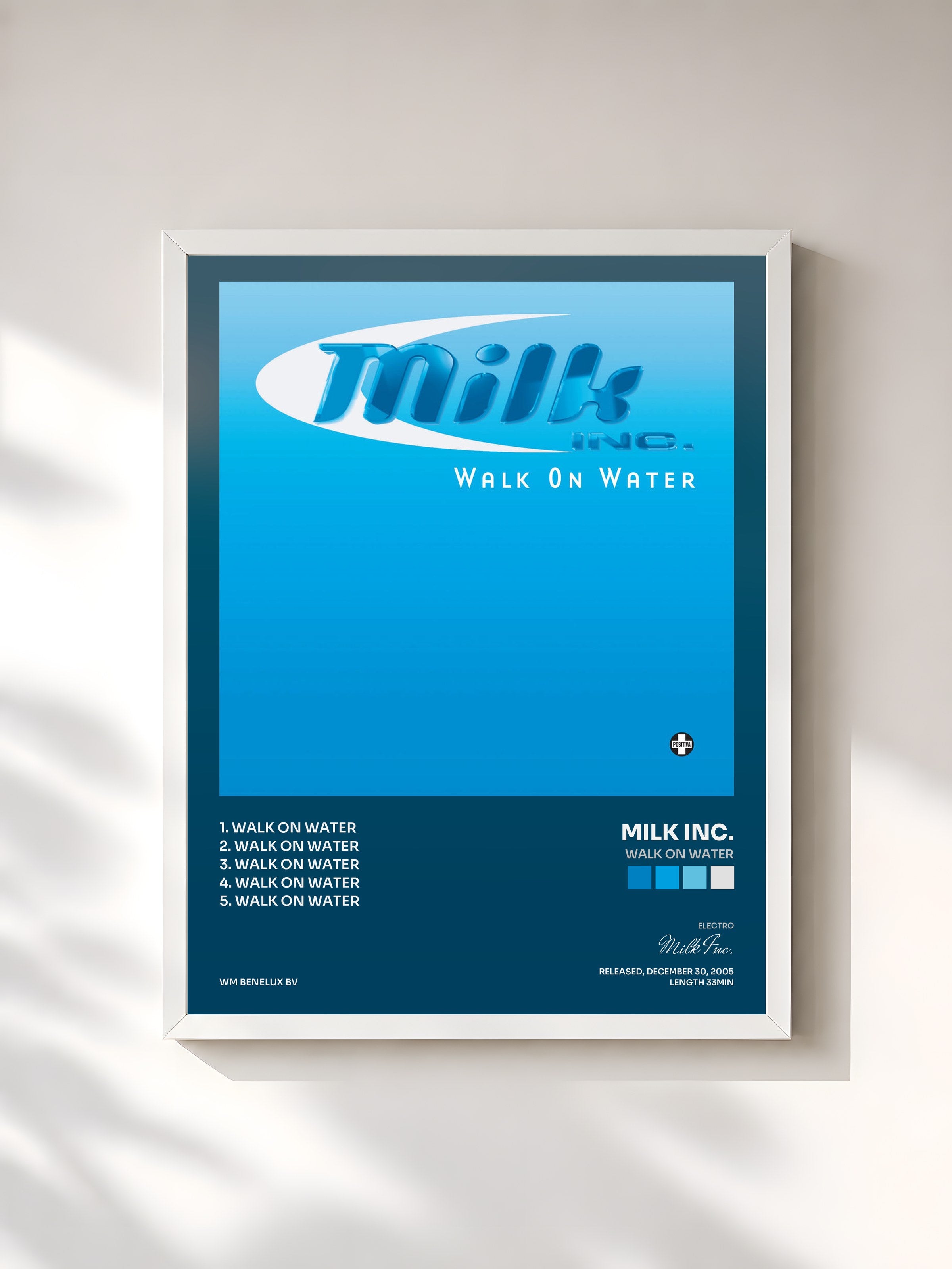 #blanc Tableau de l'album Walk On Water de Milk Inc., cadre blanc, imprimé et encadré en France