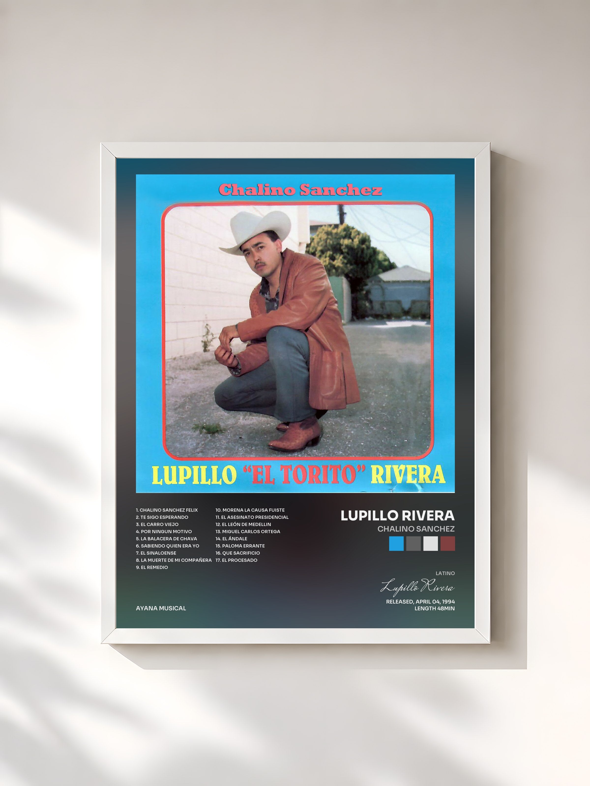 #blanc Tableau de l'album Chalino Sanchez de Lupillo Rivera, cadre blanc, imprimé et encadré en France