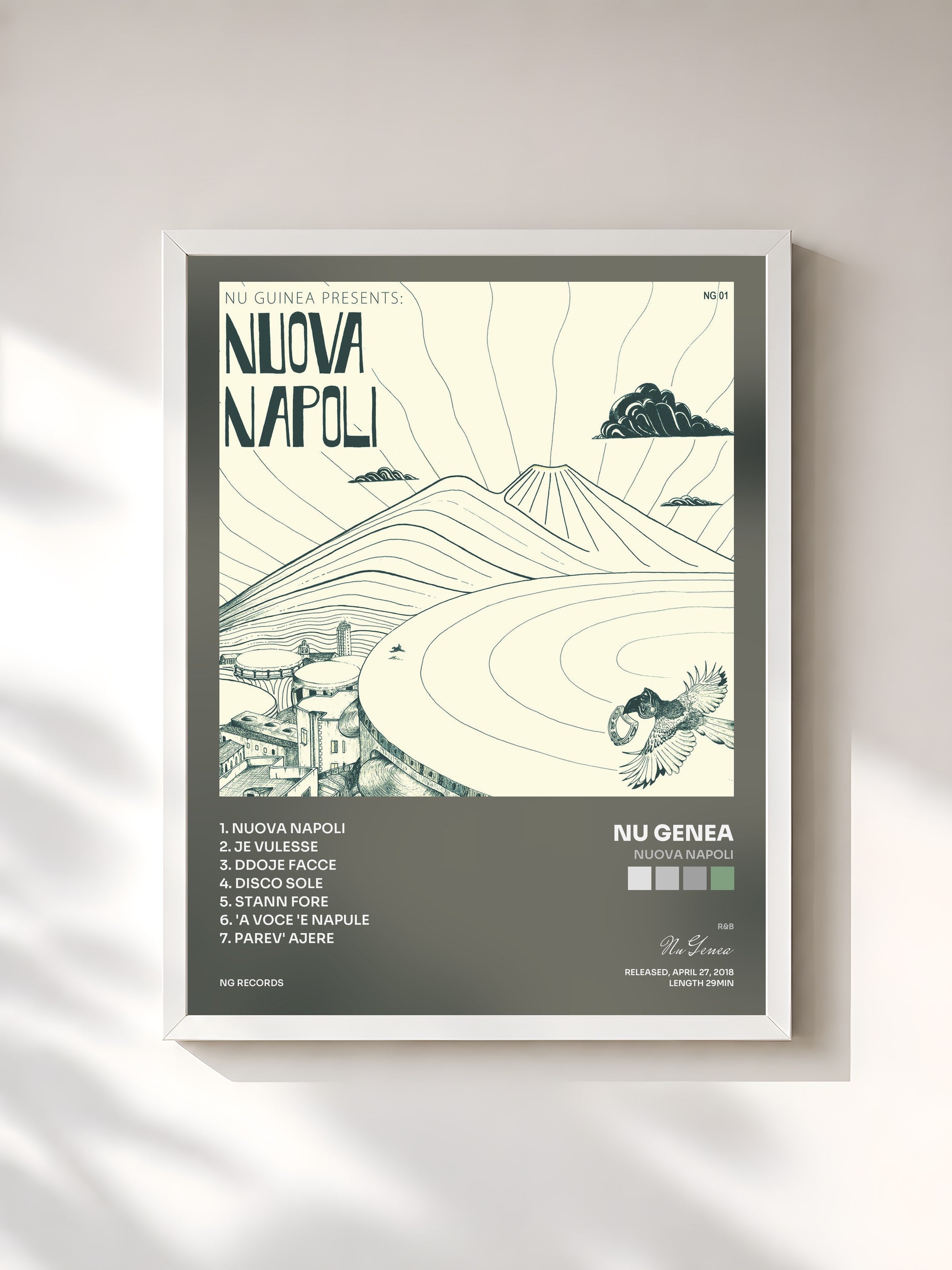 #blanc Tableau de l'album Nuova Napoli de Nu Genea, cadre blanc, imprimé et encadré en France