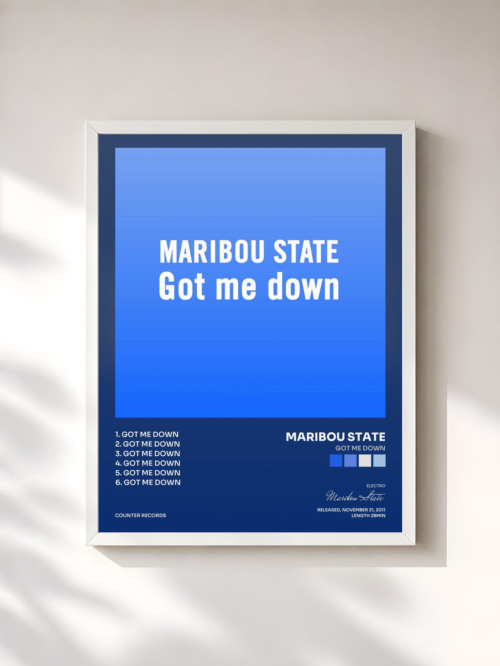 #blanc Got Me Down von Maribou State als gerahmter Kunstdruck, weißer Rahmen, gedruckt und gerahmt in Frankreich