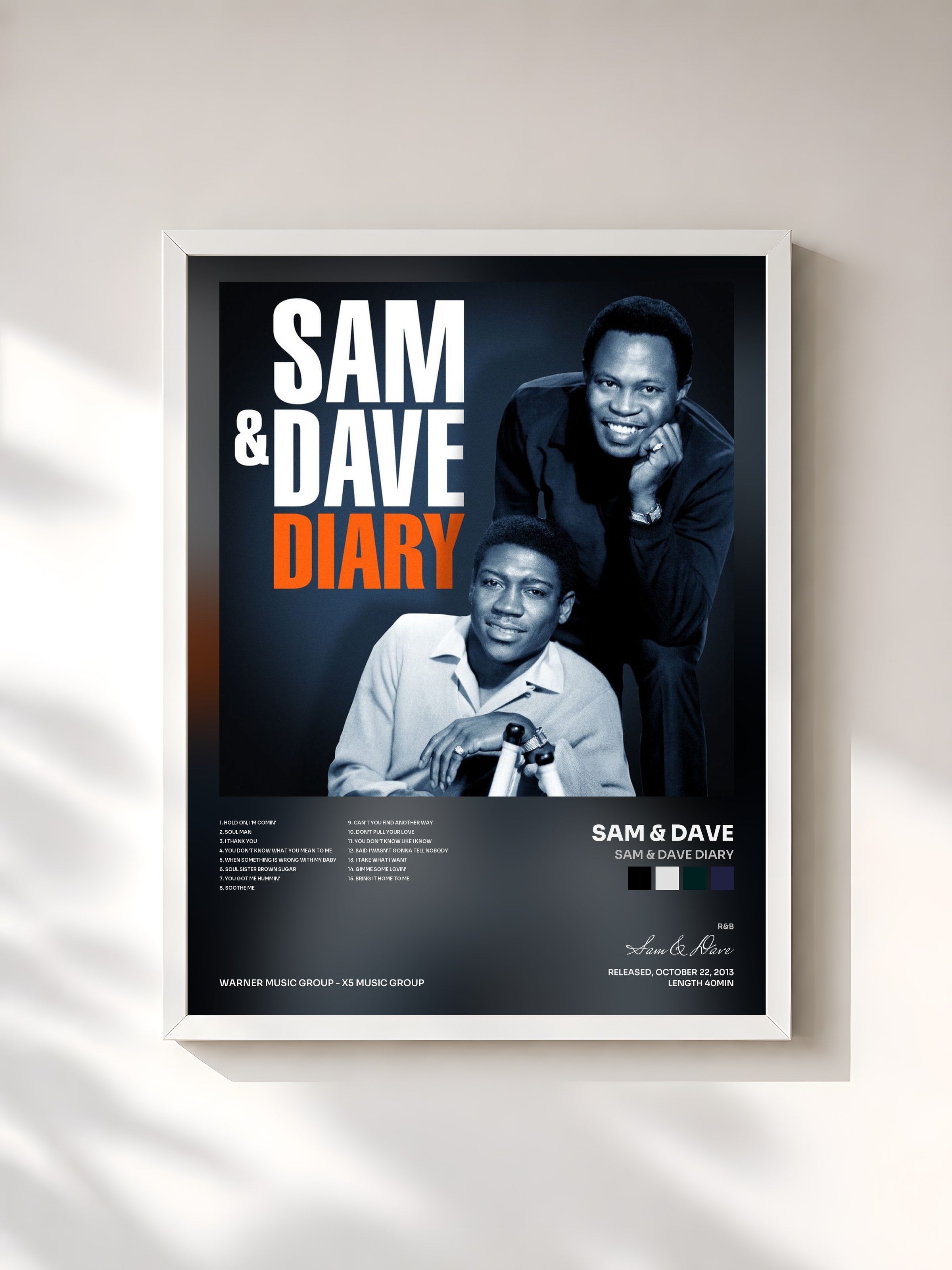 #blanc Tableau de l'album Sam & Dave Diary de Sam & Dave, cadre blanc, imprimé et encadré en France