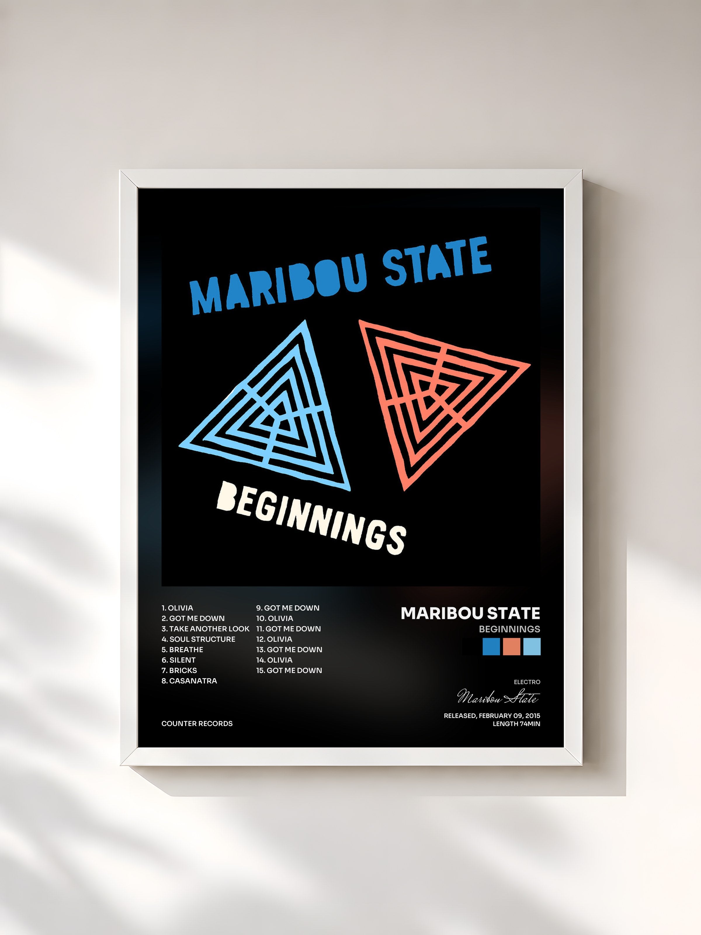 #blanc Tableau de l'album Beginnings de Maribou State, cadre blanc, imprimé et encadré en France