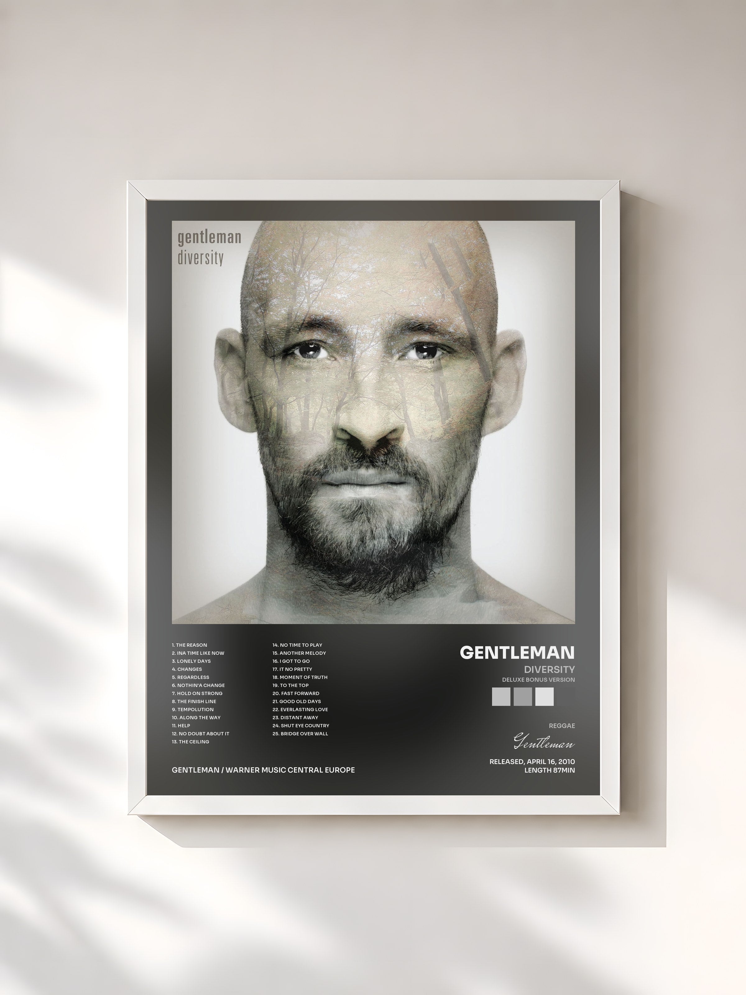 #blanc Tableau de l'album Diversity (Deluxe Bonus Version) de Gentleman, cadre blanc, imprimé et encadré en France
