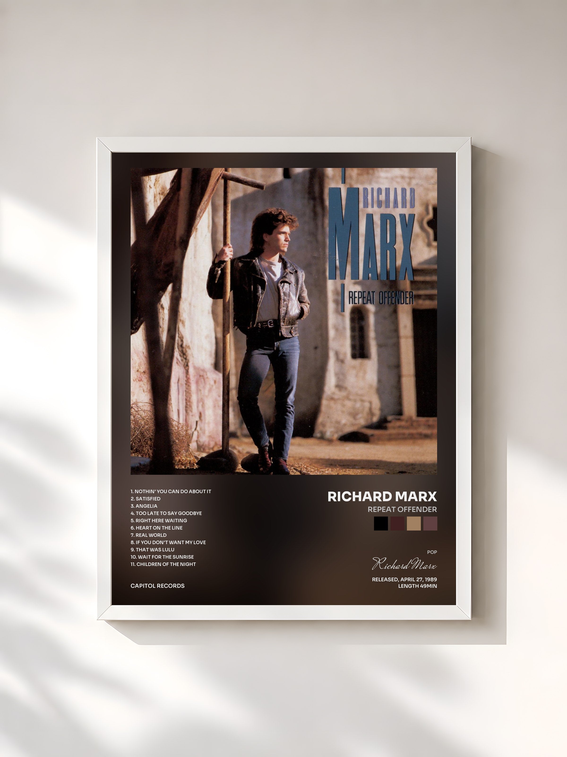 #blanc Tableau de l'album Repeat Offender de Richard Marx, cadre blanc, imprimé et encadré en France