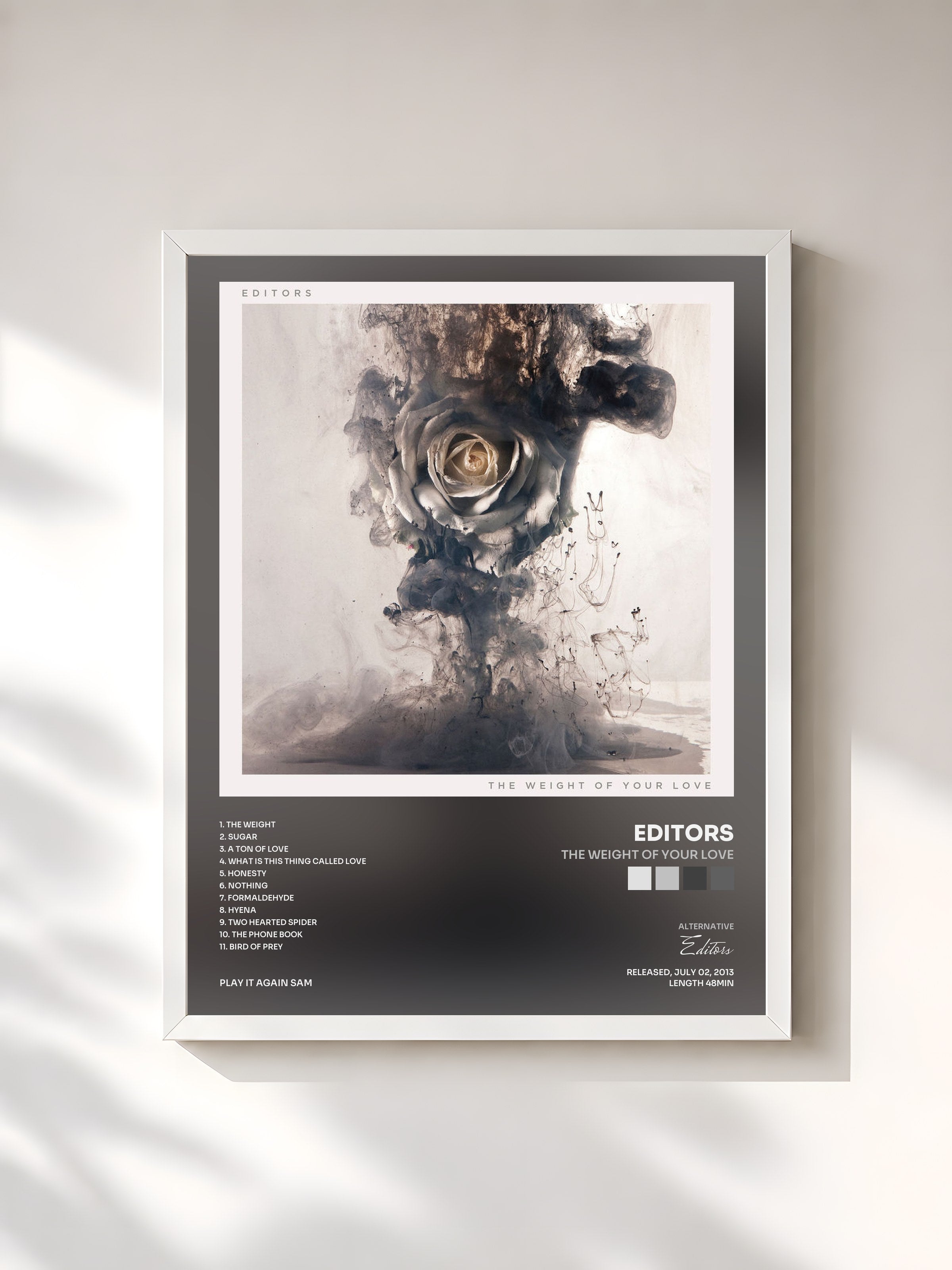 #blanc Tableau de l'album The Weight of Your Love de Editors, cadre blanc, imprimé et encadré en France