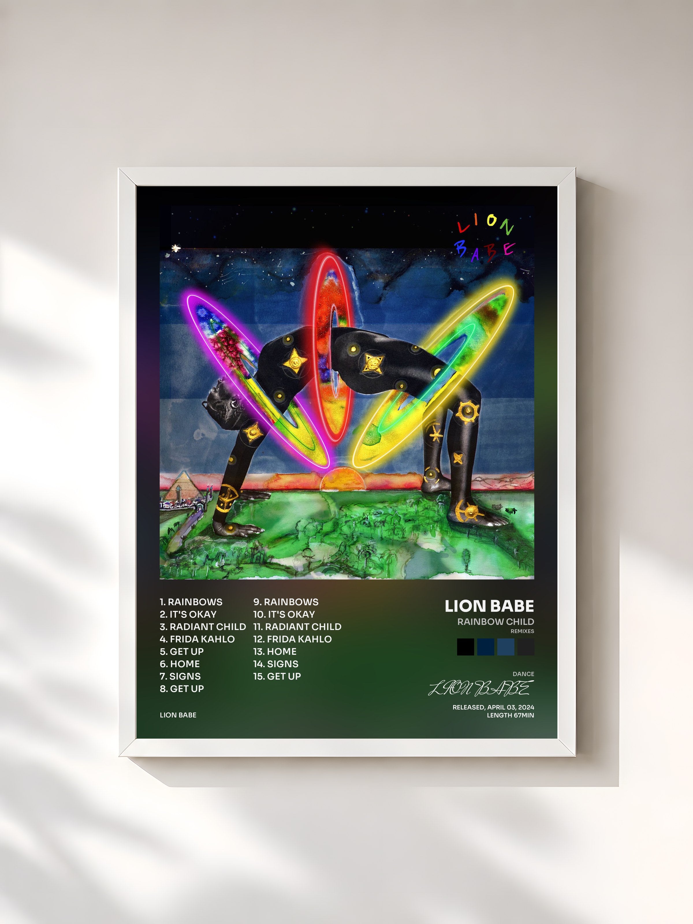 #blanc Tableau de l'album Rainbow Child (Remixes) de LION BABE, cadre blanc, imprimé et encadré en France
